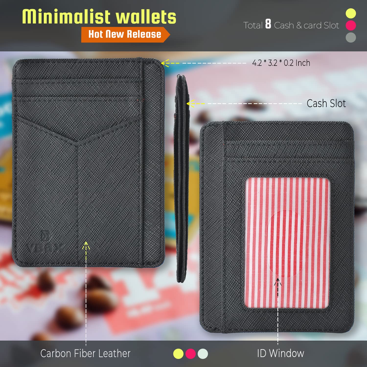 Slim RFID Wallet for Men & Women - 8 Card Slots, Carbon Fiber Leather for Travel & Daily Use