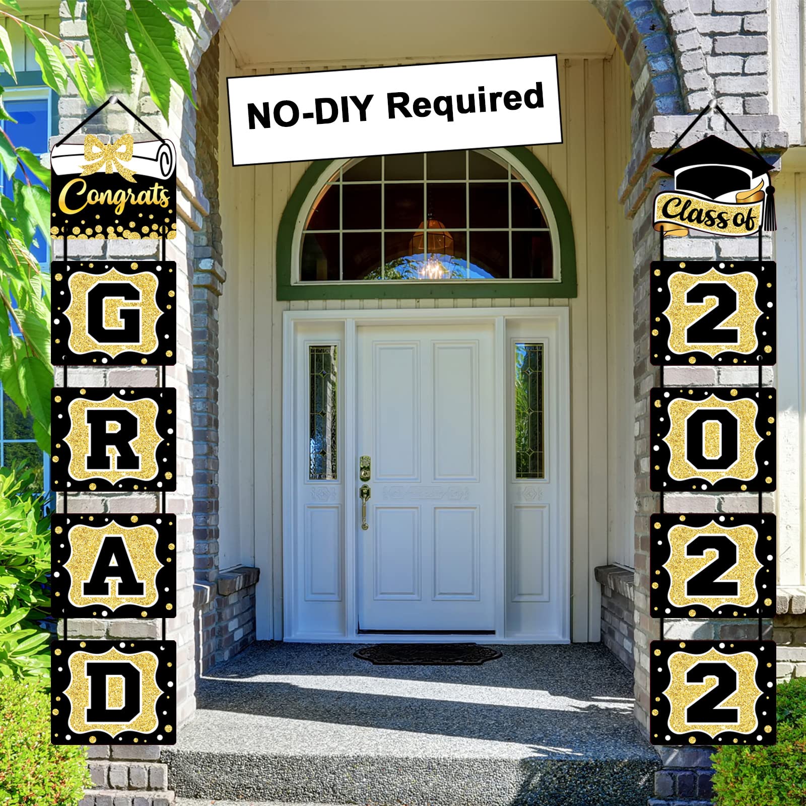 2022 Graduation Banner - Black & Gold Graduation Party Decorations for College & High School - Porch Sign, Class of 2022 Congrats Grad Supplies - Perfect for Outdoor Decor, Graduation Ceremonies & Photo Backdrops