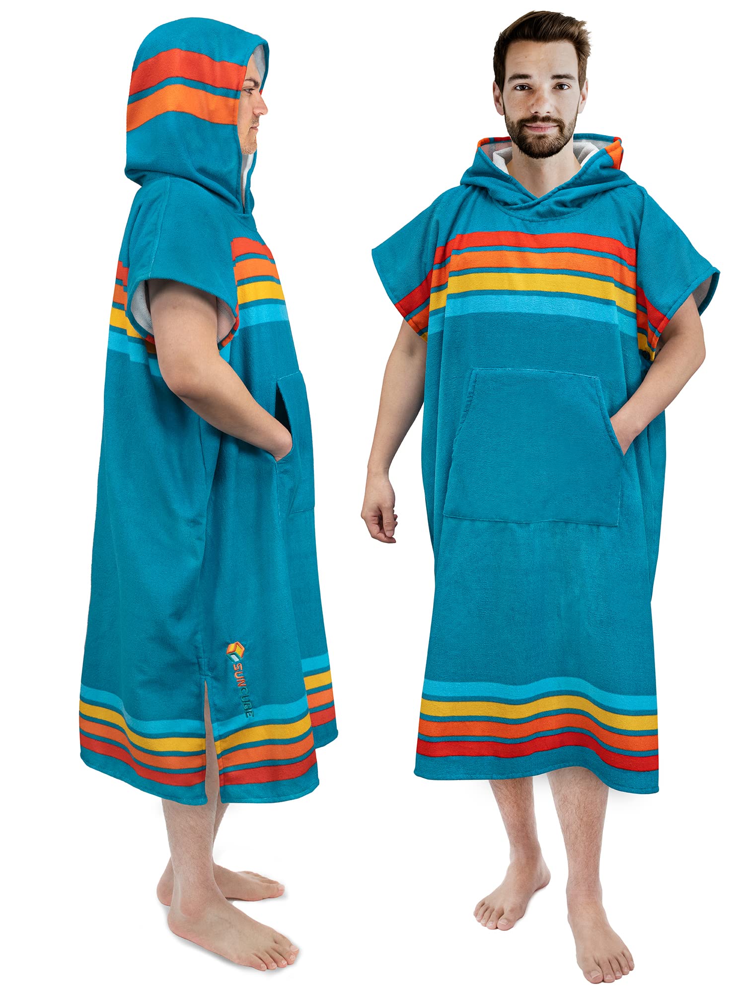 **SUN CUBE Surf Poncho Changing Robe with Hood - Quick Dry Microfiber Wetsuit Towel with Pocket for Men & Women | Perfect for Beach, Surfing, Swimming & Outdoor Activities**