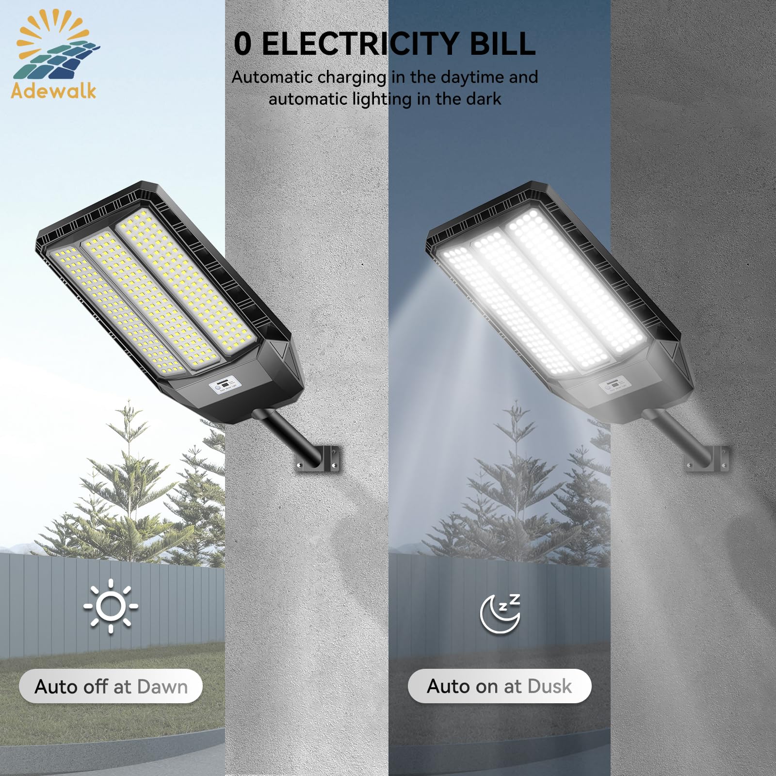 8000W Solar Street Lights Outdoor - IP67 Waterproof LED Parking Lot Lights with Motion Sensor & Remote Control, High Lumens Dusk to Dawn Solar Lighting (2 Pack) - Perfect for Driveways, Pathways, Gardens, and Backyard Security