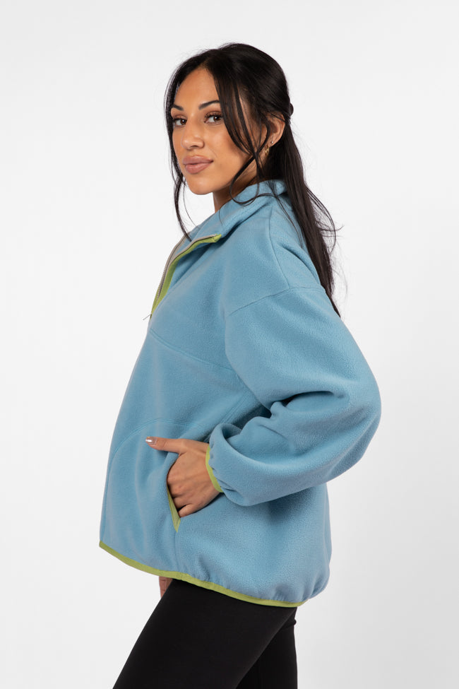 Blue Contrast Trim Fleece Pullover for Men & Women - Cozy Winter Outwear for Outdoor Activities & Casual Wear