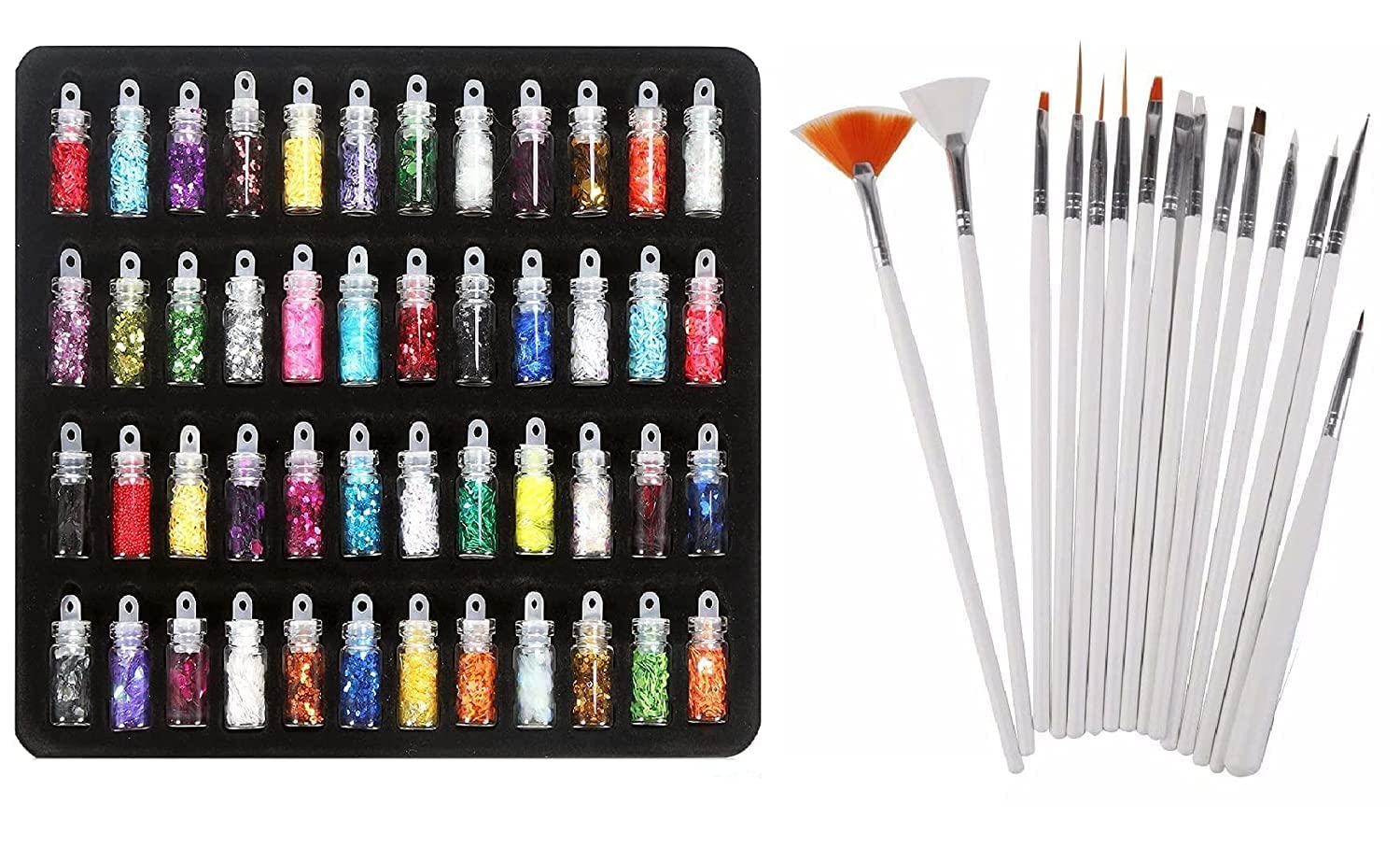 Professional 190-Piece Nail Art Kit with 100 Nails, 15 Brushes, 5 Dotting Tools, 48 Glitter Bottles, 10 Tapes, 2 Glues & 10 Guide Stickers – DIY Manicure Set for Home Salon, Party & Gift Giving