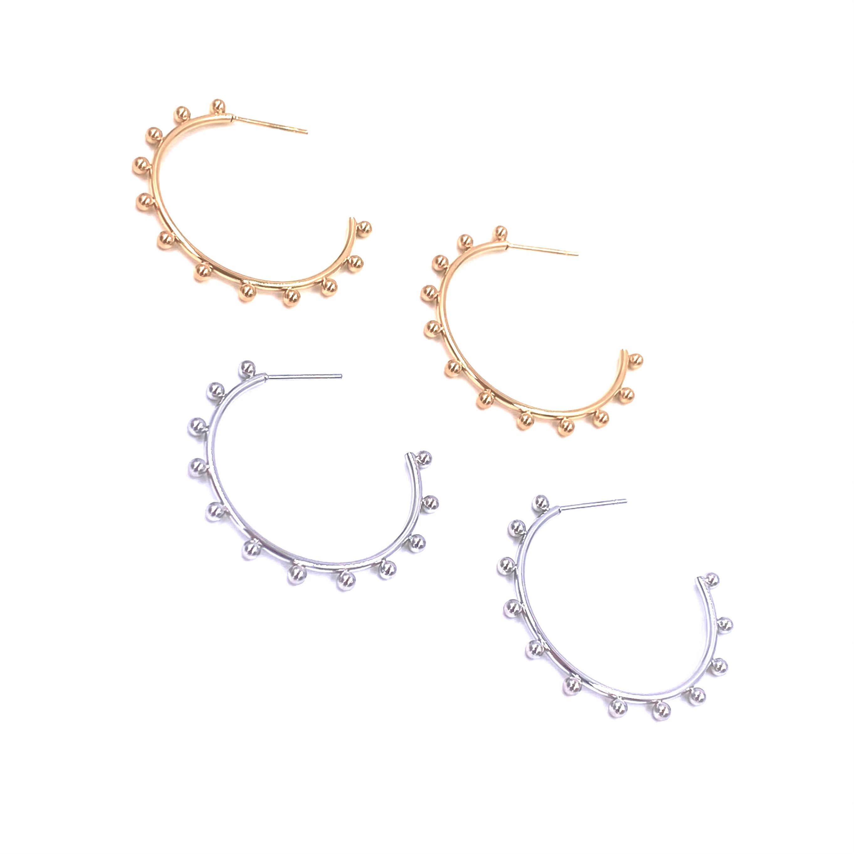 Ashley Gold Stainless Steel Ball Pattern Hoop Earrings for Women - Hypoallergenic Fashion Jewelry - Perfect for Parties, Dating & Everyday Wear