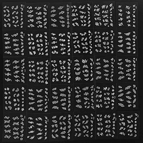 A K Homes - 30 Sheet Floral Design 3D Nail Art Stickers for Manicure, DIY Nail Decals, Beautiful Fashion Accessories (White) - Perfect for Parties, Weddings, and Everyday Nail Decoration