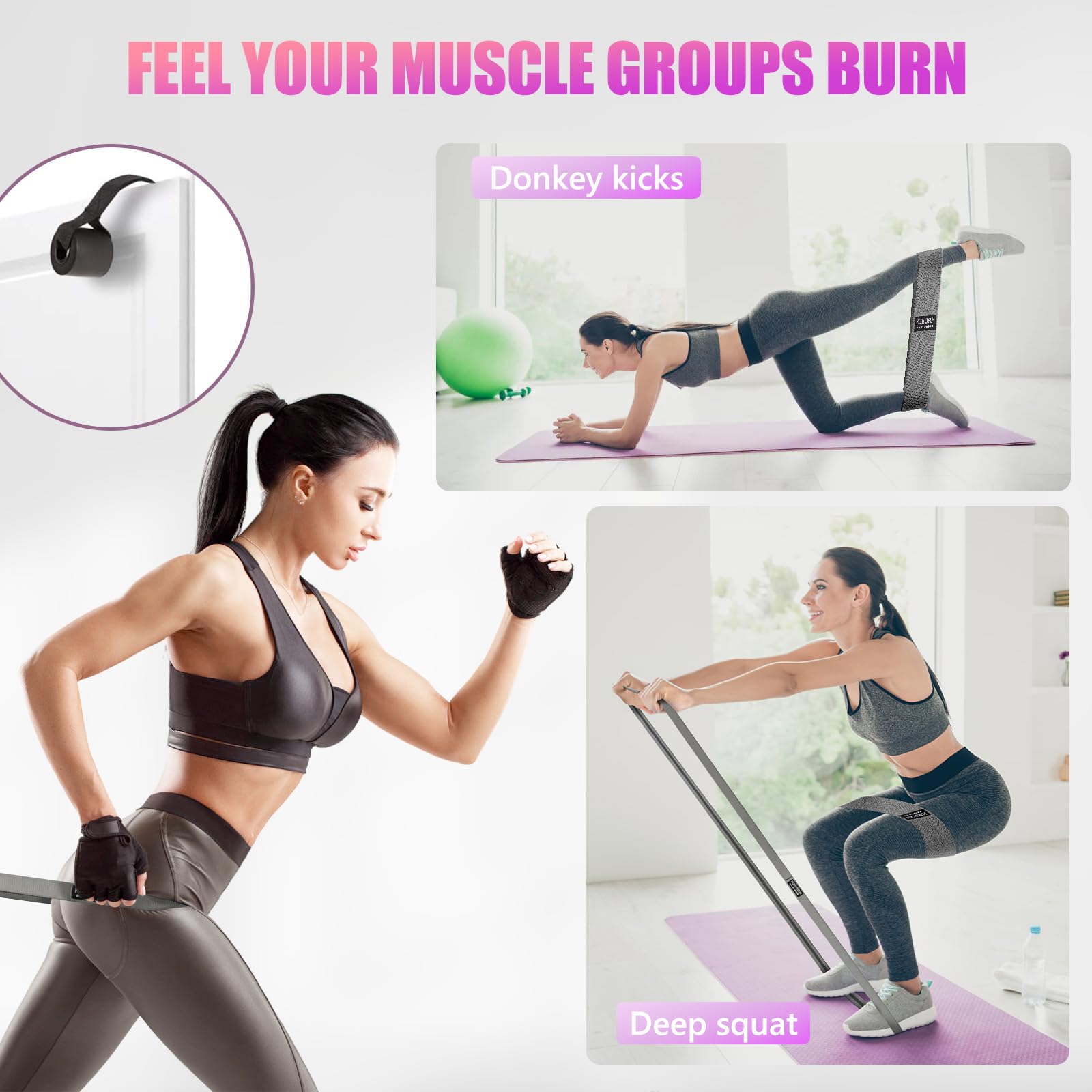 Premium Resistance Bands Set - 3 Pull Up & 3 Assistance Bands with Door Anchor for Legs, Glutes & Hip Workouts - Durable Fabric Loop Exercise Bands for Gym, Home & Office - Perfect for Strength Training, Physical Therapy & Full-Body Fitness