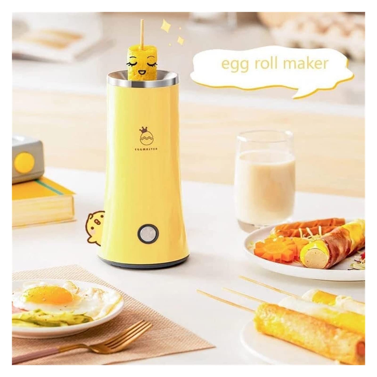 Automatic Electric Egg Roll Maker Machine - Mini Omelette Cup Cooker with 100 Bamboo Sticks (Yellow) for Breakfast, Snacks, and Party Food Preparation