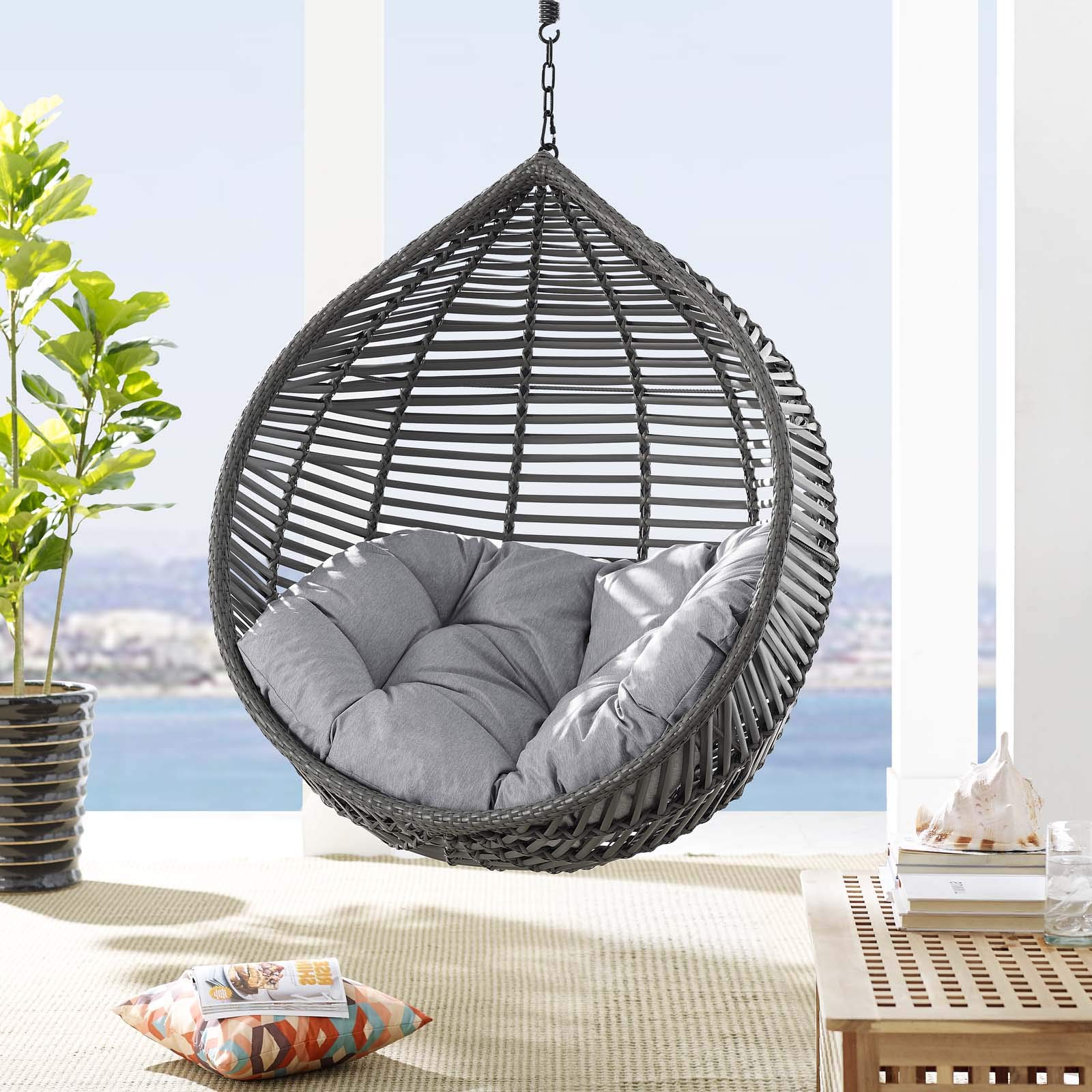 Modern Outdoor Patio Swing Chair - Durable Steel Frame with Comfortable Fabric Cushions, Gray - Perfect for Garden, Backyard, Poolside & Relaxation