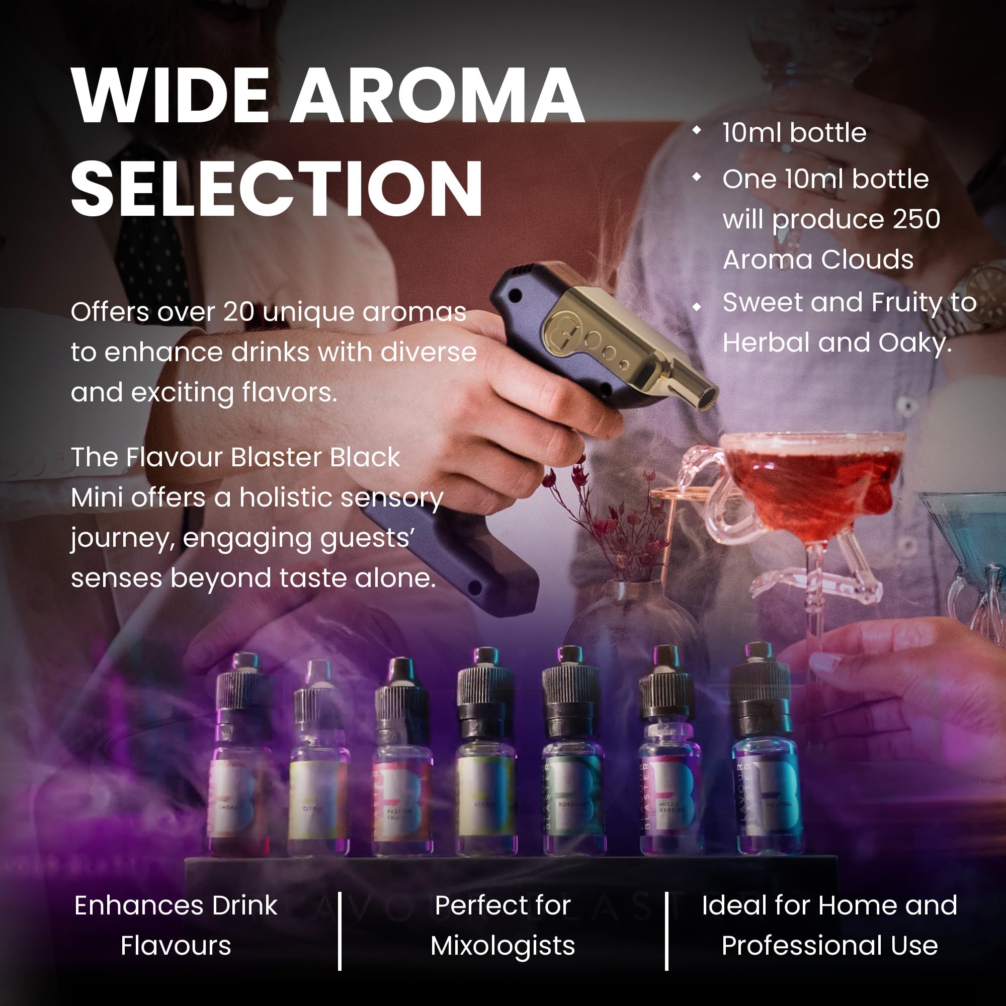 Flavour Blaster Mini 2 Cocktail Gun Kit - Smoking Cocktail Machine with Edible Bubbles & Aroma | Create Flavor-Rich Smoke Clouds for Drinks & Food | Perfect for Bartending, Parties & Cocktail Gifts (Black)