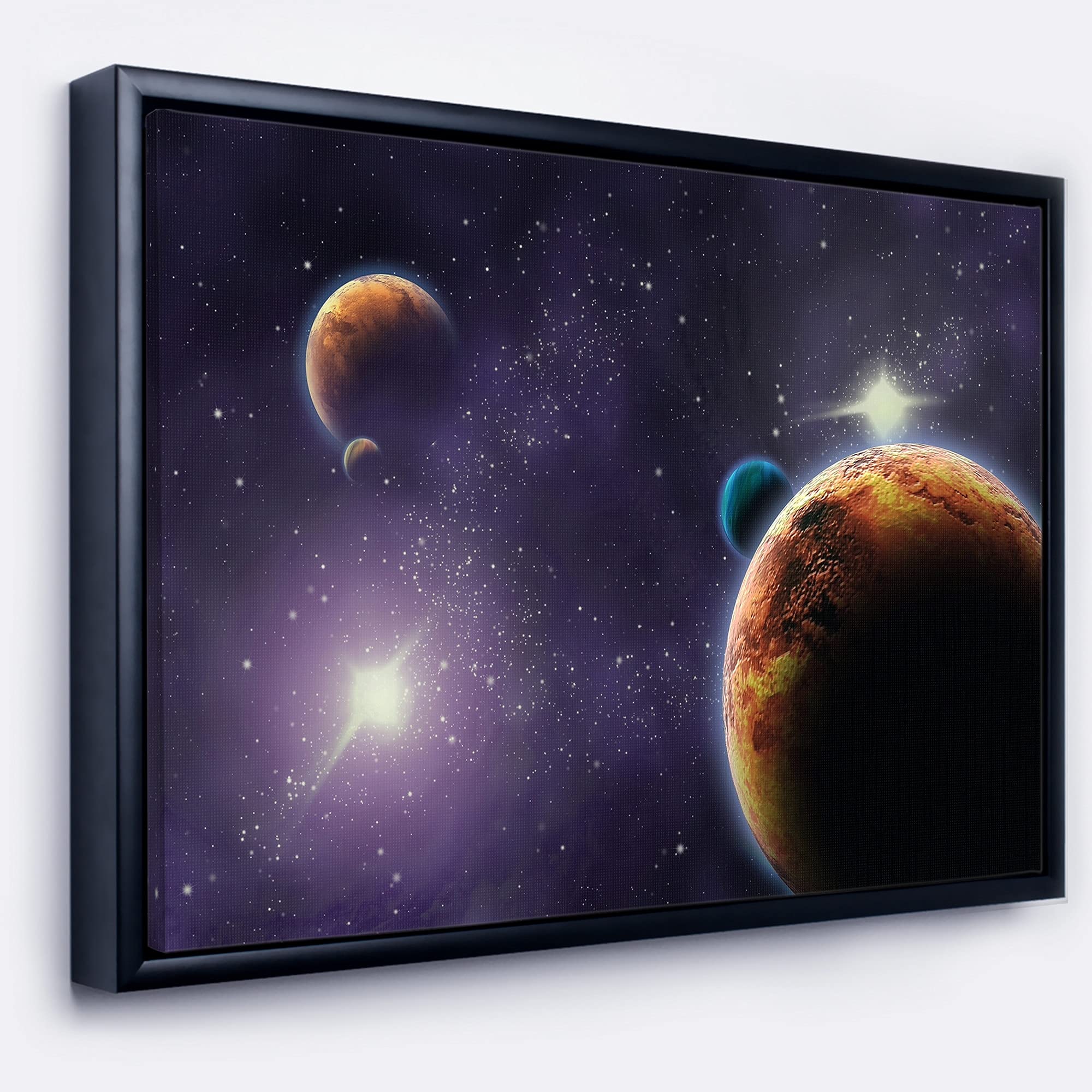 DESIGN ART 'Planets in Deep Dark Space' Modern Framed Canvas Wall Art Print - 32x16 Inches - Space Themed Home Decor for Living Room, Bedroom & Office