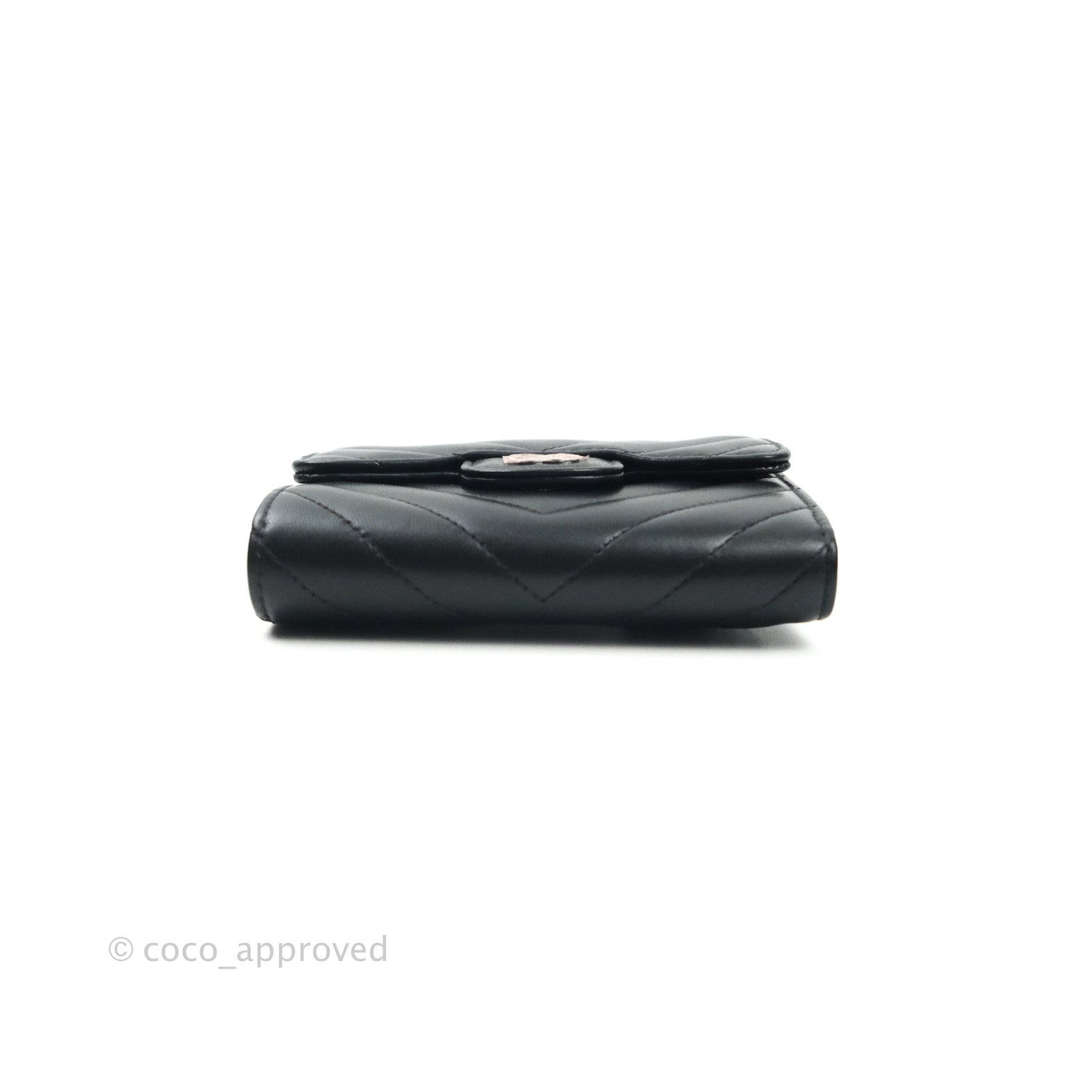 Chanel Chevron Small Compact Wallet - Black Lambskin with Silver Hardware | Luxury Women's Wallet for Everyday Use & Special Occasions