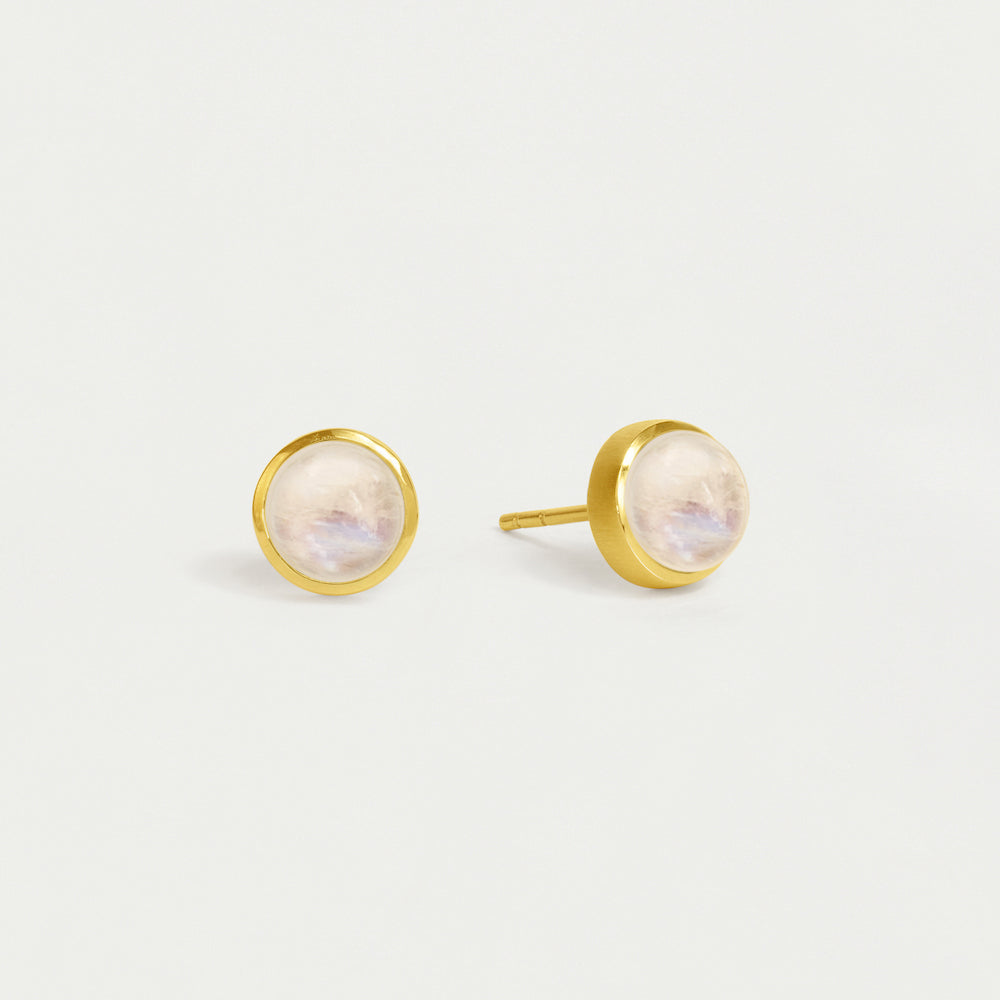 Rainbow Moonstone Stud Earrings - Sterling Silver Midi Hoop Earrings for Women | Perfect for Everyday Wear, Gift Giving & Special Occasions