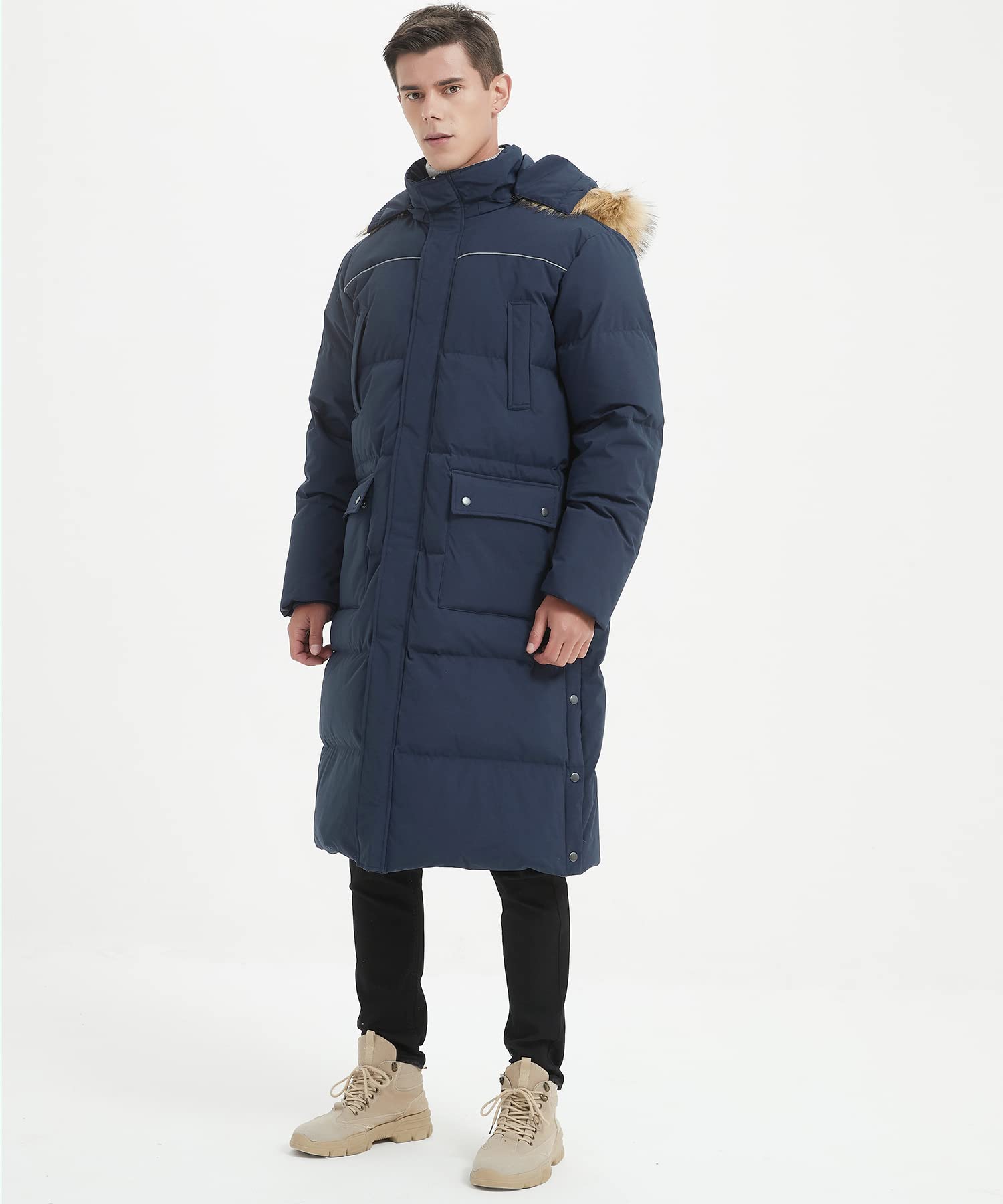 Men's Long Down Coat - Thickened Winter Puffer Jacket, Maxi Length Down Parka in Navy Blue | Warm & Stylish for Cold Weather, Outdoor Activities & Daily Wear
