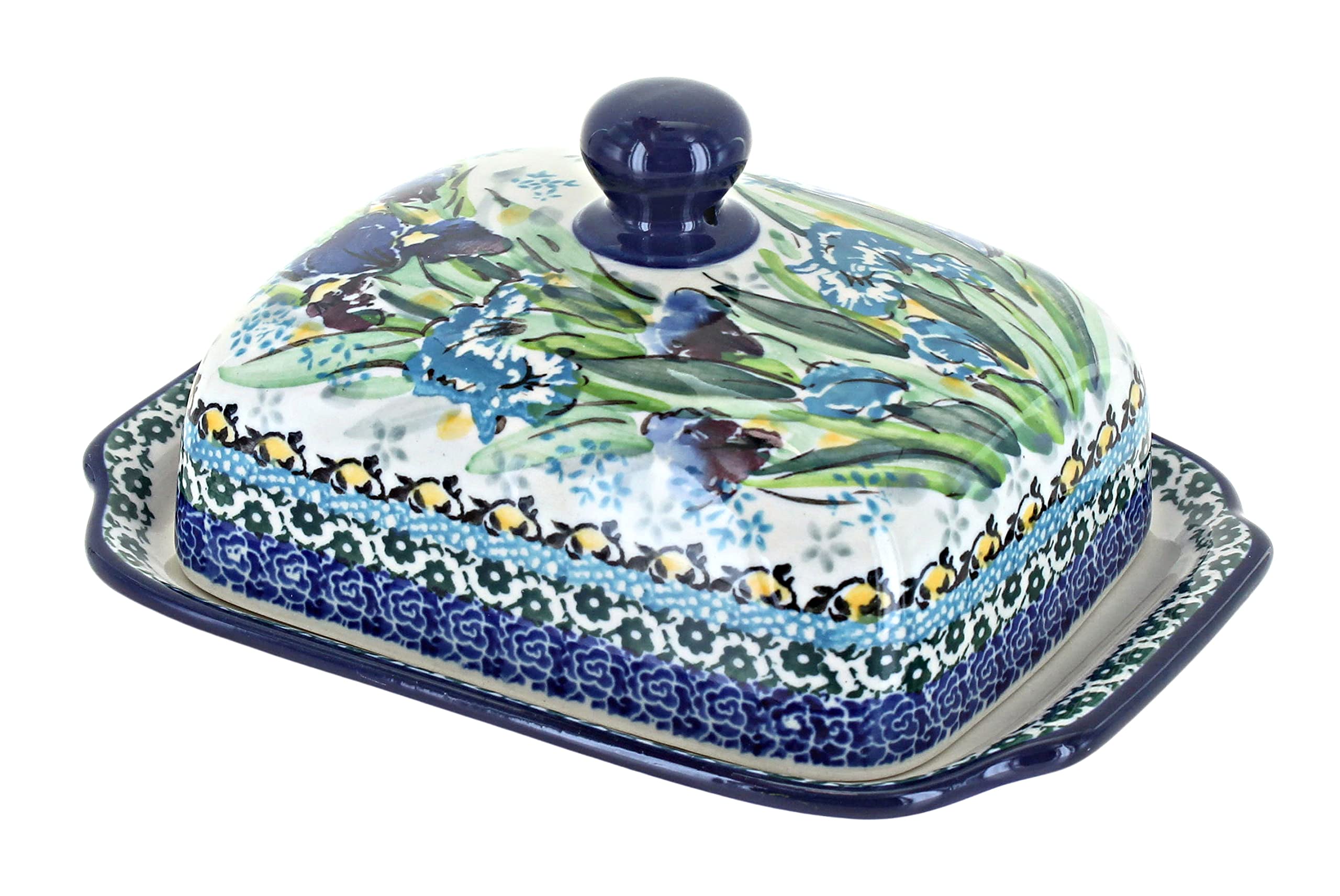 Handmade Blue Rose Polish Pottery Callista Butter Dish - Vintage Ceramic Butter Keeper with Lid - Perfect for Kitchen, Dining Table & Gift Giving