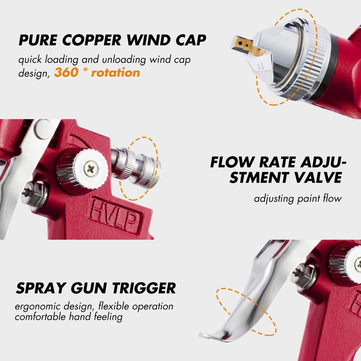 HVLP Paint Spray Gun with 1.4-2.0mm Nozzles, 1000ml for Auto & Home DIY - Red