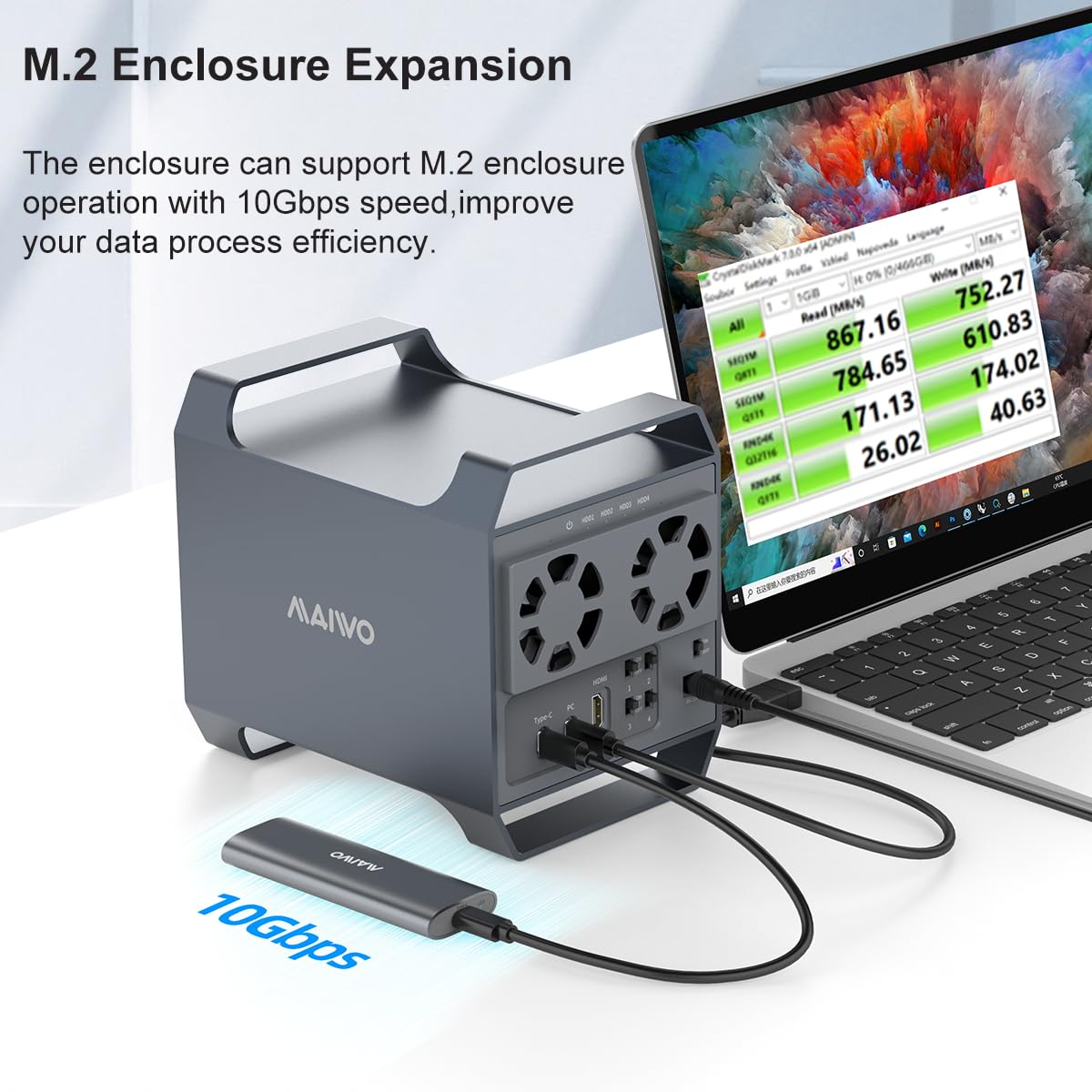 MAIWO 4 Bay USB-C Hard Drive Enclosure - 10Gbps High-Speed DAS for 3.5