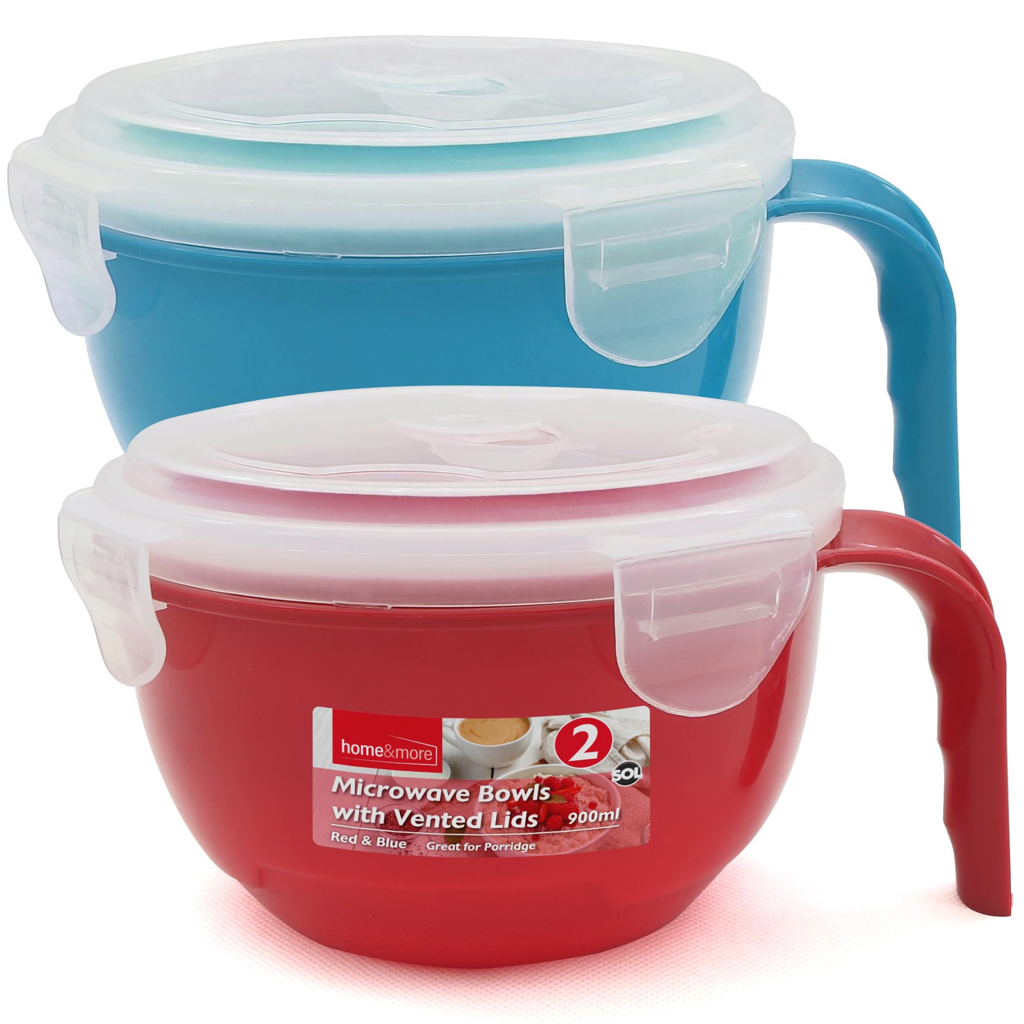 2-Pack 900ml Microwave Safe Food Storage Containers with Lids - BPA-Free Soup Bowls with Handles, Reusable Meal Prep Containers for Office Lunch, Soup, Noodles & Leftovers