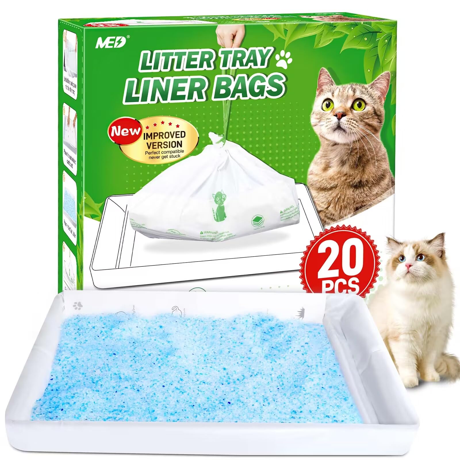 Pets Scoopfree Litter Box Liners - 20 Pack Rectangle Refill Tray Bags with Anti-Scratch Cardboard | Odor Control & Easy Cleanup for Cat Litter Boxes
