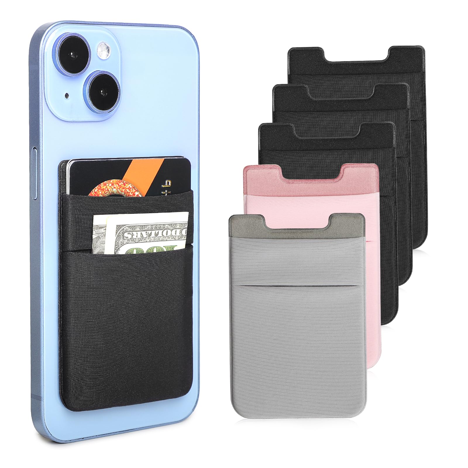 SHANSHUI Phone Pocket Wallet - Slim Credit Card Holder for iPhone & Most Smartphones (5 Pack) | Stick-on Back Phone Sleeve for Hands-Free Shopping, Travel & Daily Use