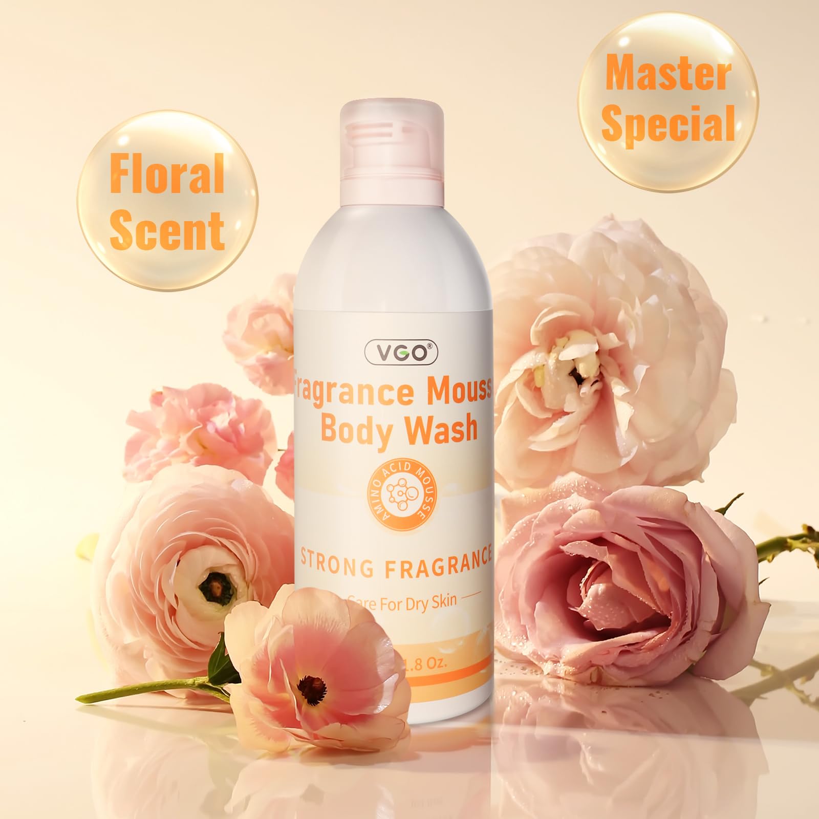 VGO Fragrance Mousse Body Wash - Deep Moisturizing Foaming Shower Gel for Dry & Sensitive Skin (11.8oz, White) | Gentle Cleanser for Daily Shower & Bath Routine, Spa-Like Luxury at Home