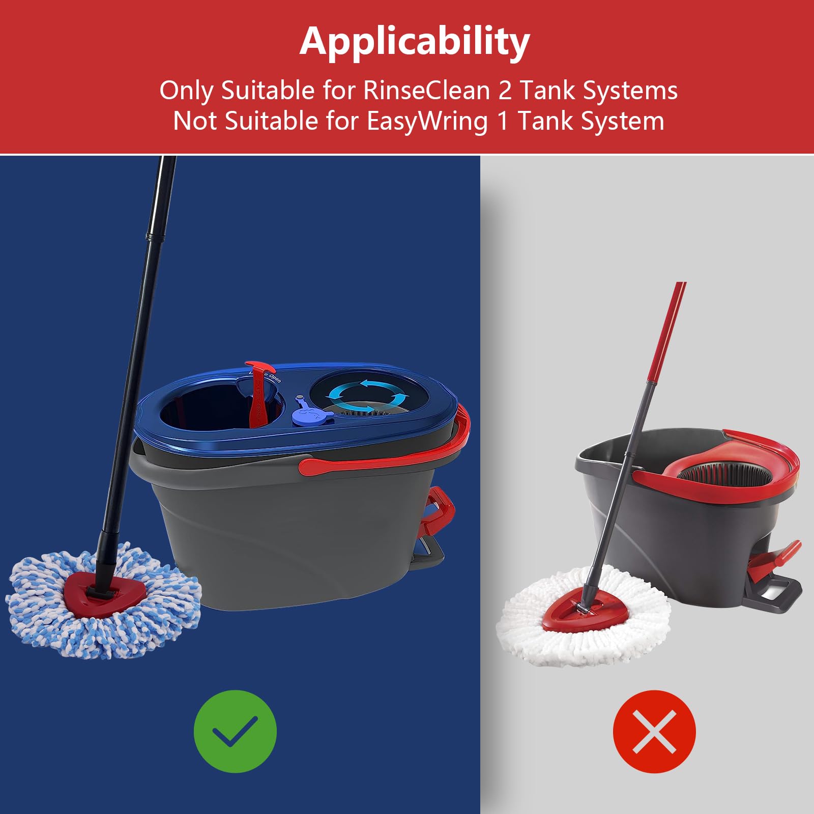 2 Pack Microfiber Mop Head Replacement for O Cedar 2 Tank Spin Mop System - 360 Degree Rotating Refill for Hardwood & Tile Floors - Easy to Use for Kitchen, Bathroom & Household Cleaning