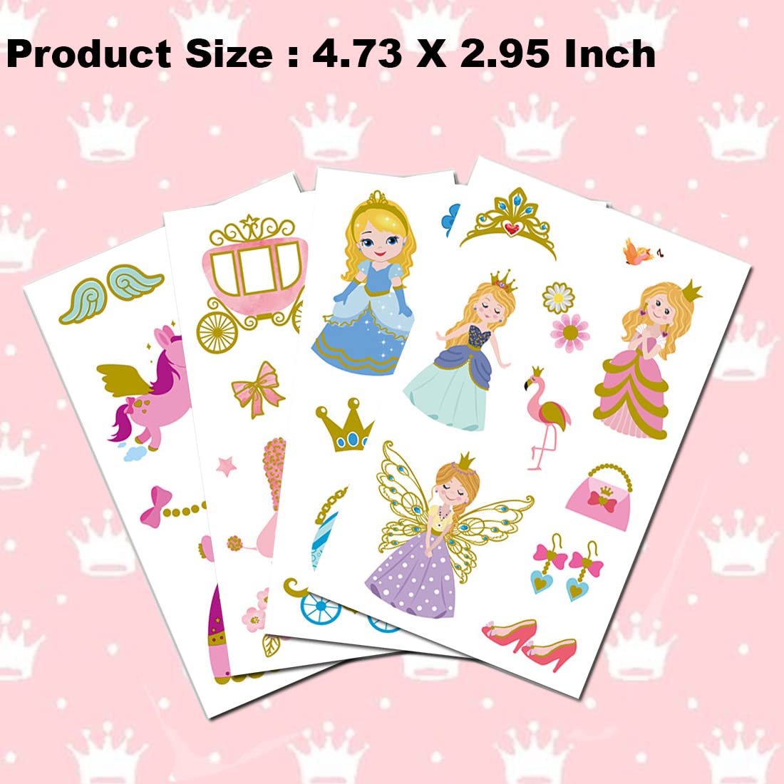 Glitter Princess Temporary Tattoos for Girls - 70 Gold Glitter Styles, Kids Birthday Party Favors, Princess Themed Party Decorations | Perfect for Birthday Parties, Dress-Up Play, and Special Events