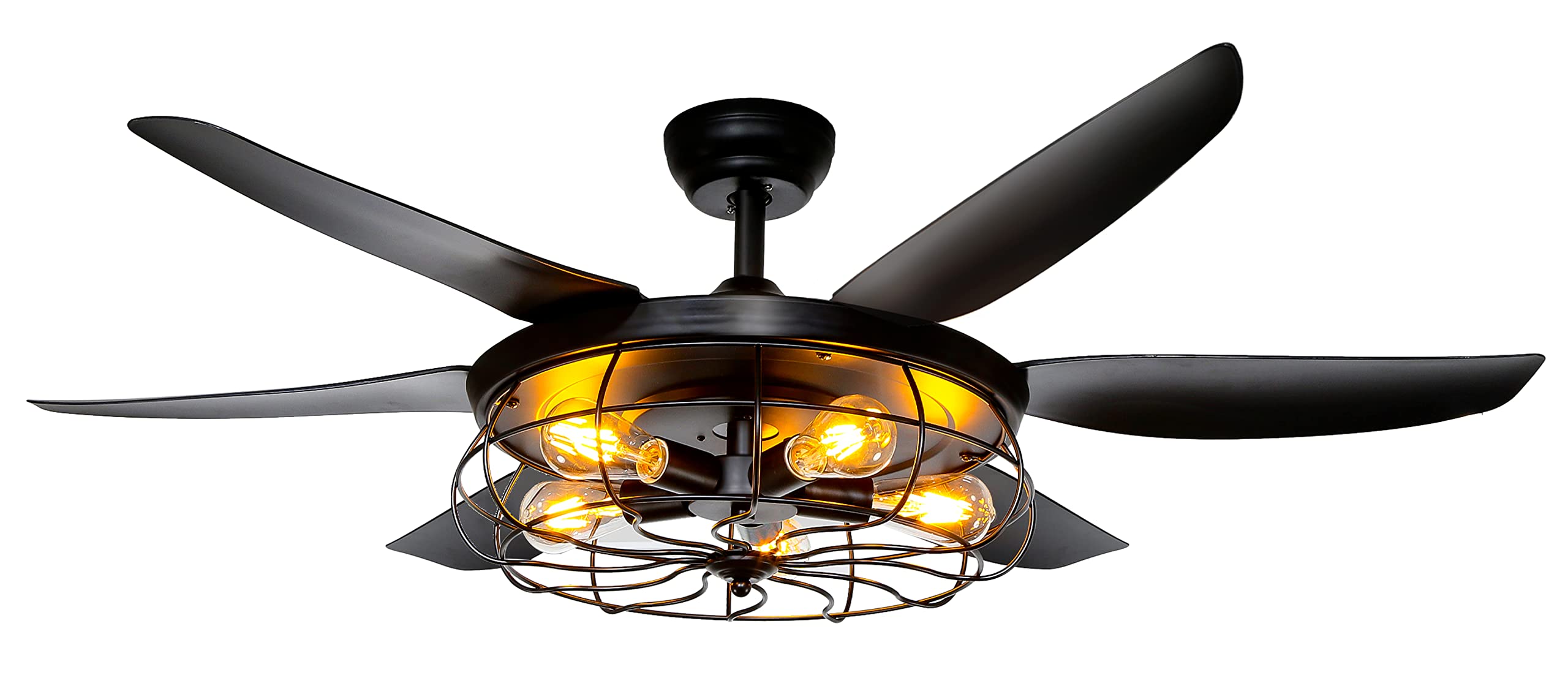 52 Inch Farmhouse Ceiling Fan with Lights & Remote - Industrial Style Indoor/Outdoor Ceiling Fan with Caged Light Fixture - Perfect for Patio, Living Room, Kitchen & Bedroom - Energy Efficient Cooling & Stylish Lighting Solution for Home & Office