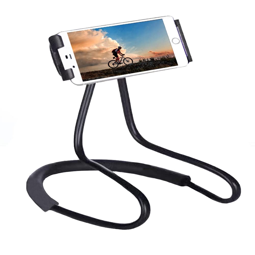 Universal Neck Phone Holder - Hands-Free Rotating Stand for Table & Hanging, Multi-Functional Mobile Phone Mount (Black) - Perfect for Cooking, Working, Watching Videos & DIY Projects