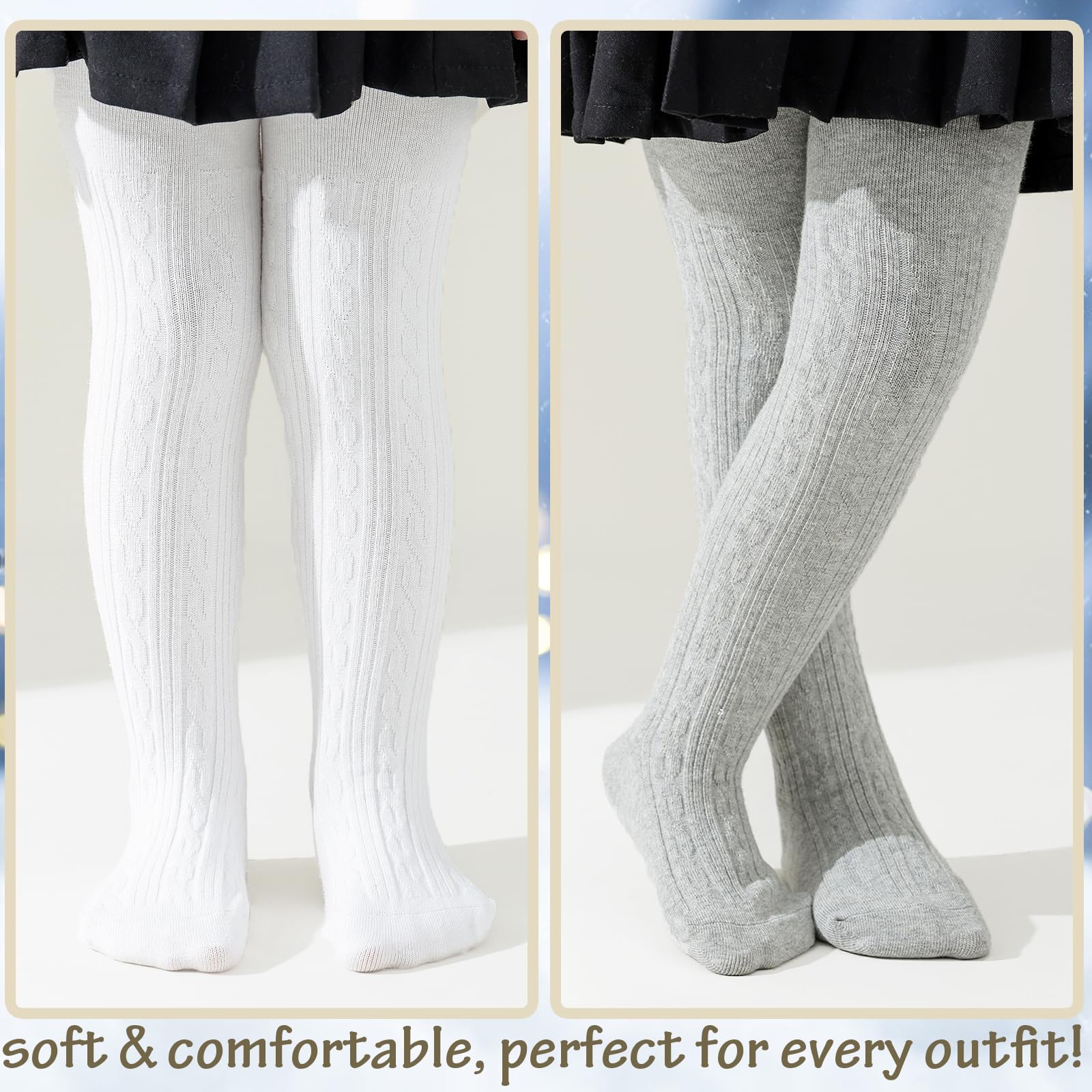 Soft Cotton Baby Tights for Toddler Girls - Seamless Cable Knit Leggings & Stockings (3/4/5 Pack) - Perfect for Playtime, Daycare & Winter Outfits