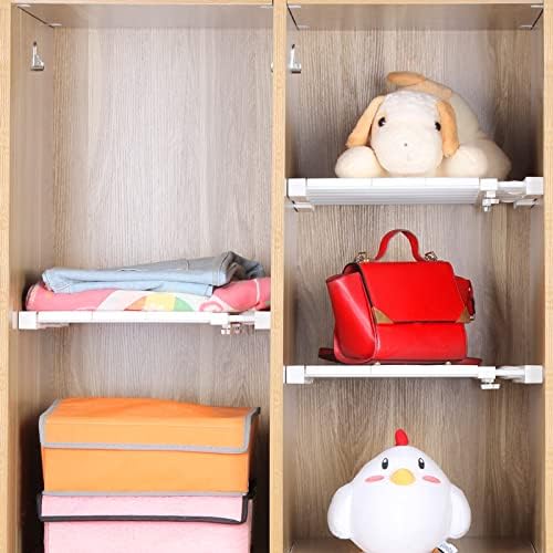 Space Saving Adjustable Wall Mounted Shelf Organizer - White Closet Storage, Kitchen Rack, Wardrobe Cabinet Holder (11.41-15.75