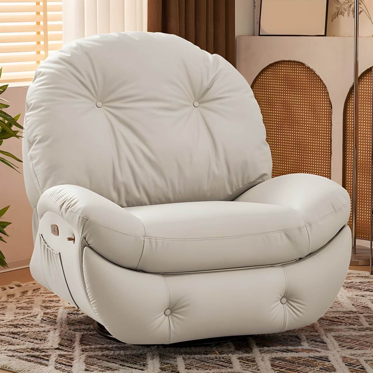 Modern Ergonomic Power Recliner Chair with Faux Leather Upholstery & Tufted Design - Electric Massage Reclining Sofa for Living Room, Home Theater & Office Comfort
