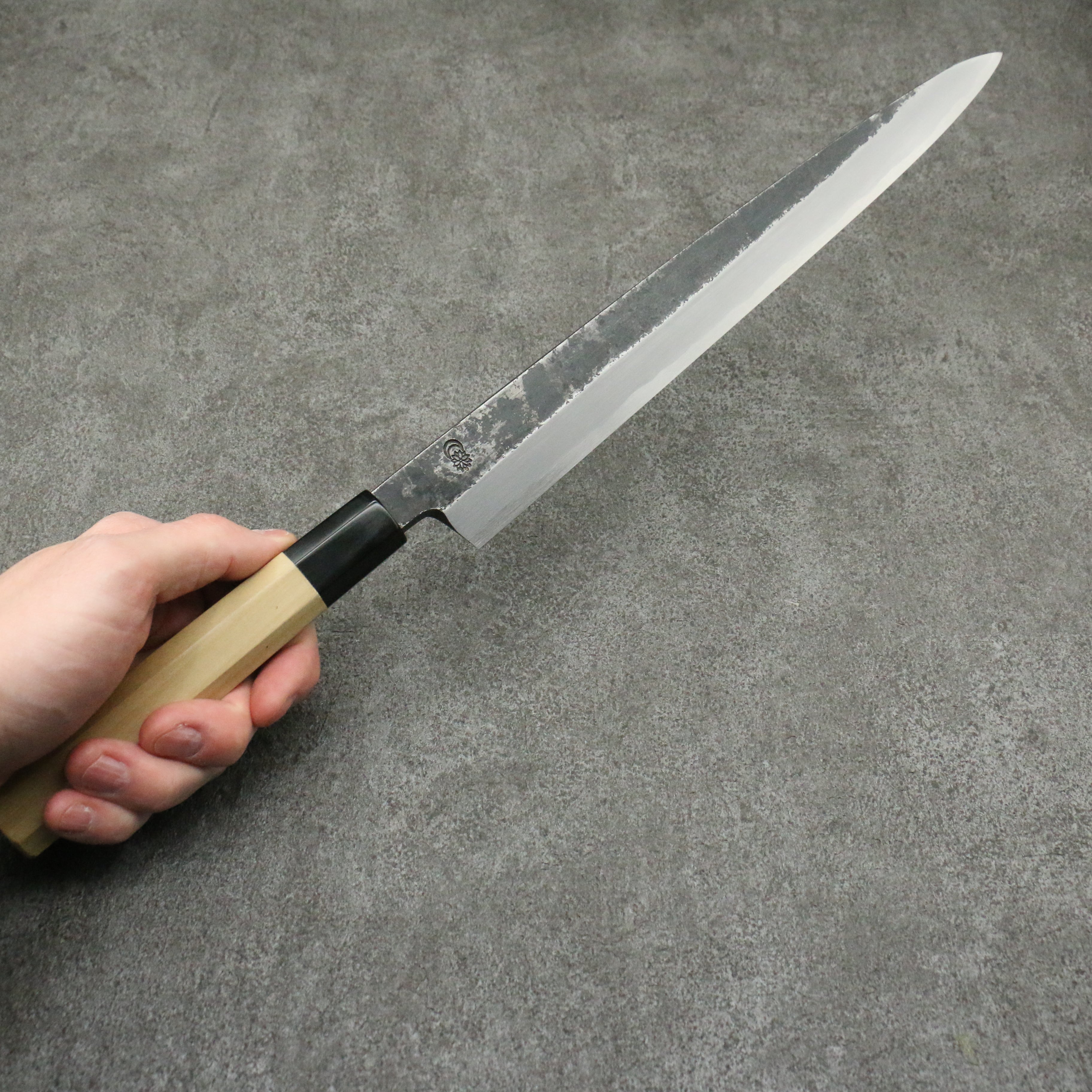 Premium Kikuzuki White Steel No.2 Yanagiba Sushi Knife 300mm - Japanese Kurouchi Finish with Magnolia Wood Handle - Perfect for Sushi Chefs & Japanese Cuisine Preparation