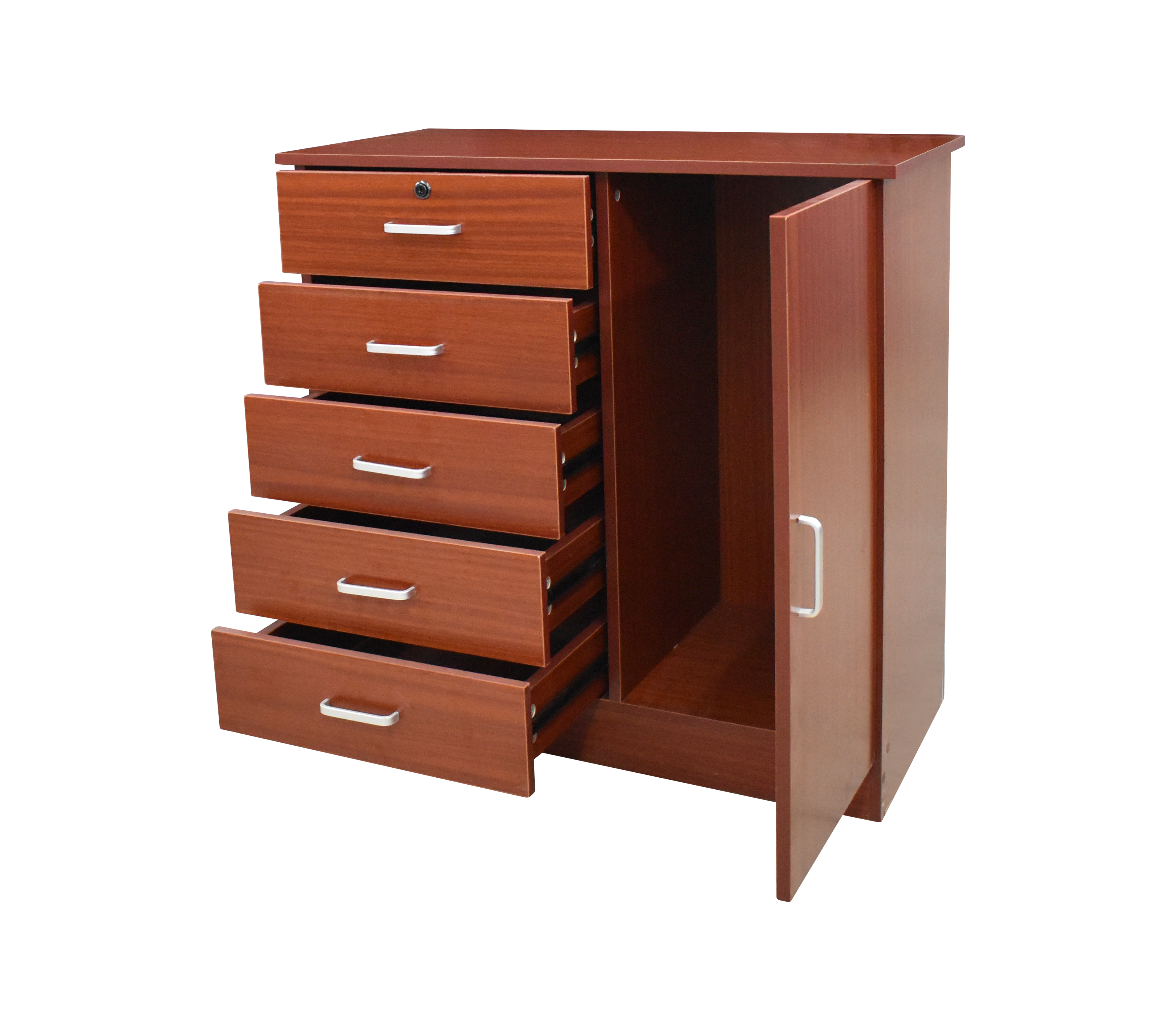 5-Drawer Sapeli Wood Cabinet with Door - Stylish Storage Solution for Home, Office & Bedroom Organization
