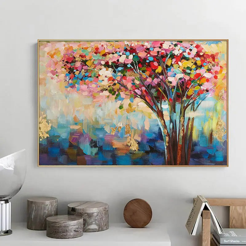 Flower and Tree Painting #FT004 - Handmade Canvas Art for Home Decor, Living Room, Bedroom & Office Wall Art