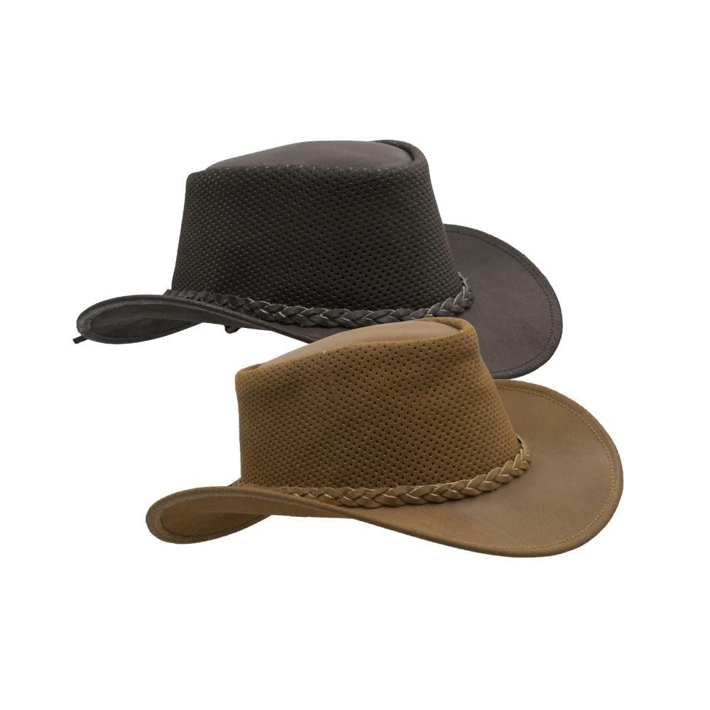 Walker & Hawkes Genuine Leather Cowhide Outback Cooler Hat for Men & Women - Sun Protection & Cooling for Outdoor Adventures, Camping, Hiking, and Beach Trips