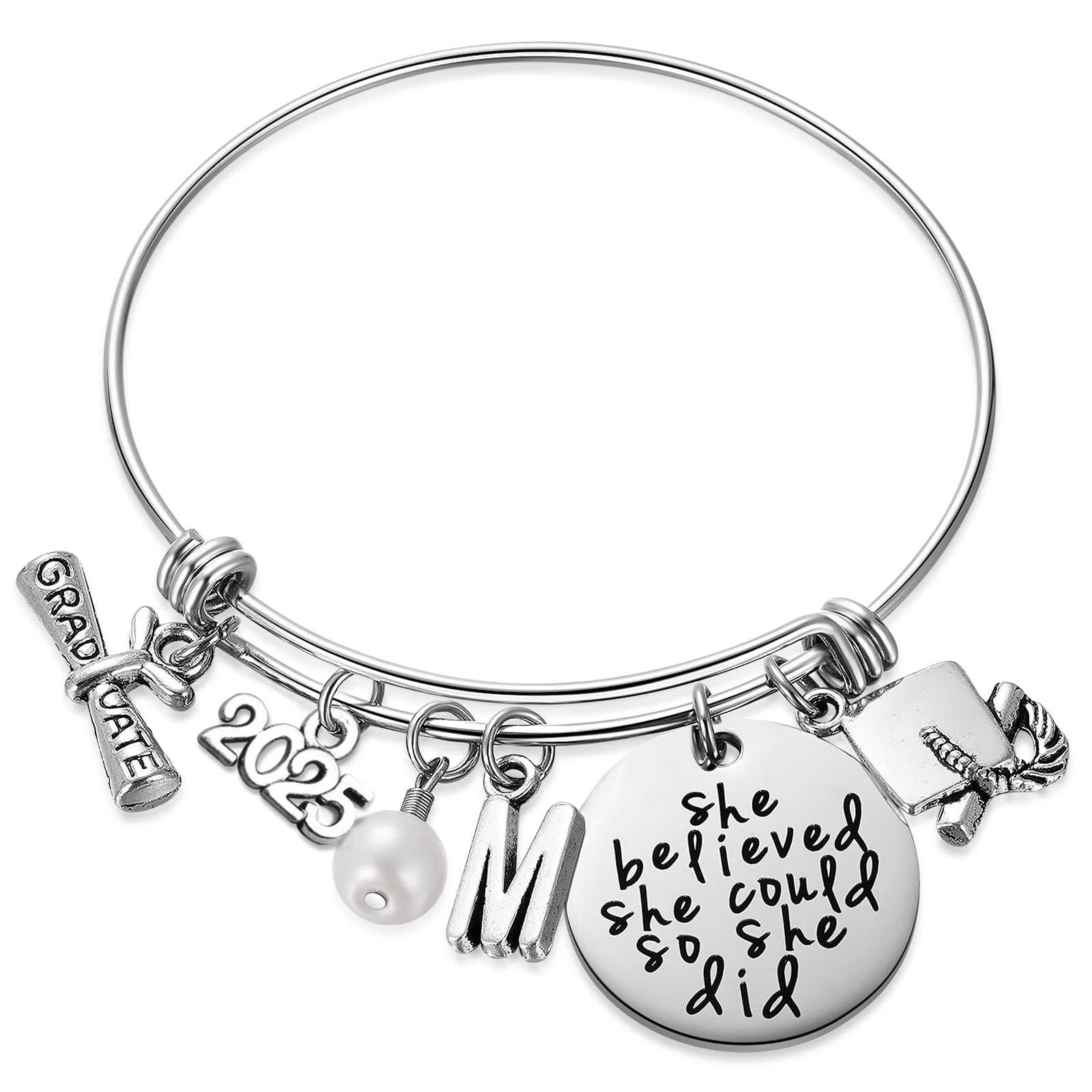 Ukodnus Class of 2025 Graduation Bracelet - Personalized 26 Initial Charm Bracelet for High School & College Seniors - Inspirational Gift for Her - Perfect for Graduation Ceremonies & Celebrations