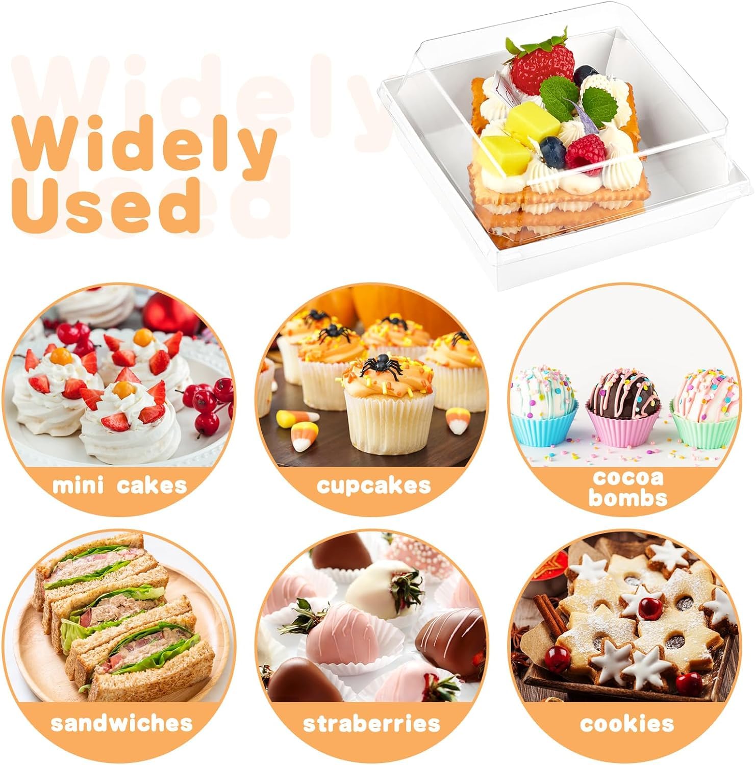 50 Pack Small Charcuterie Boxes with Clear Lids - 4 Inch Disposable Bakery Dessert Boxes for Cookies, Cake Slices, Mini Cakes, Chocolates & Strawberries | Perfect for Party Favors, Wedding Treats, Gift Packaging & Takeout Food Containers (White)