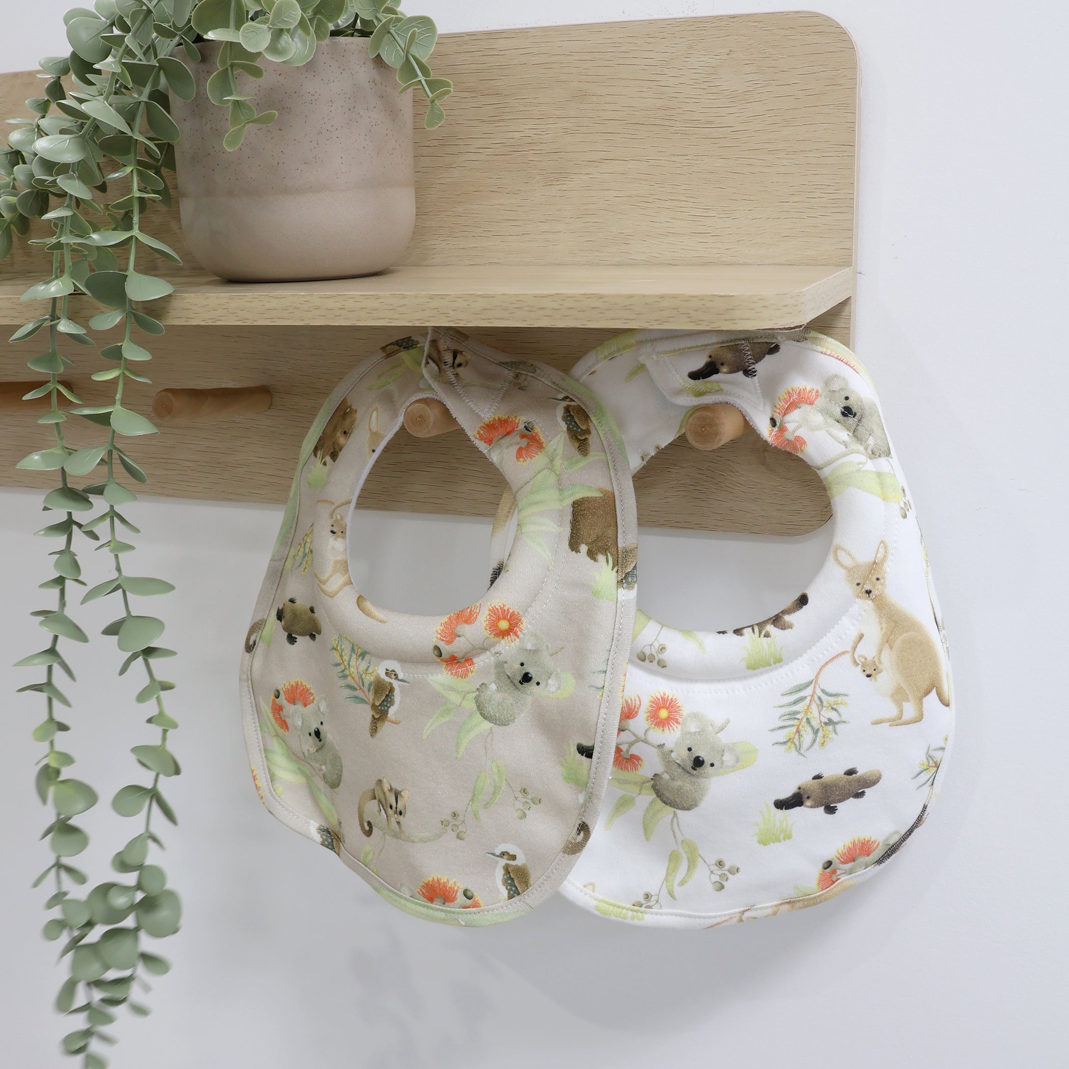 Aussie Animals 2-Pack Drool Bibs for Babies - Soft Absorbent Cotton Bibs for Teething, Feeding & Messy Playtime