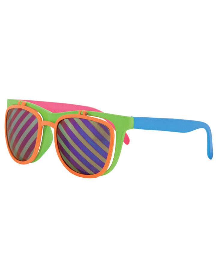 80s Retro Flip Up Neon Sunglasses - Vintage Aviator Style for Men & Women - Perfect for 80s Theme Parties, Concerts, and Costume Events