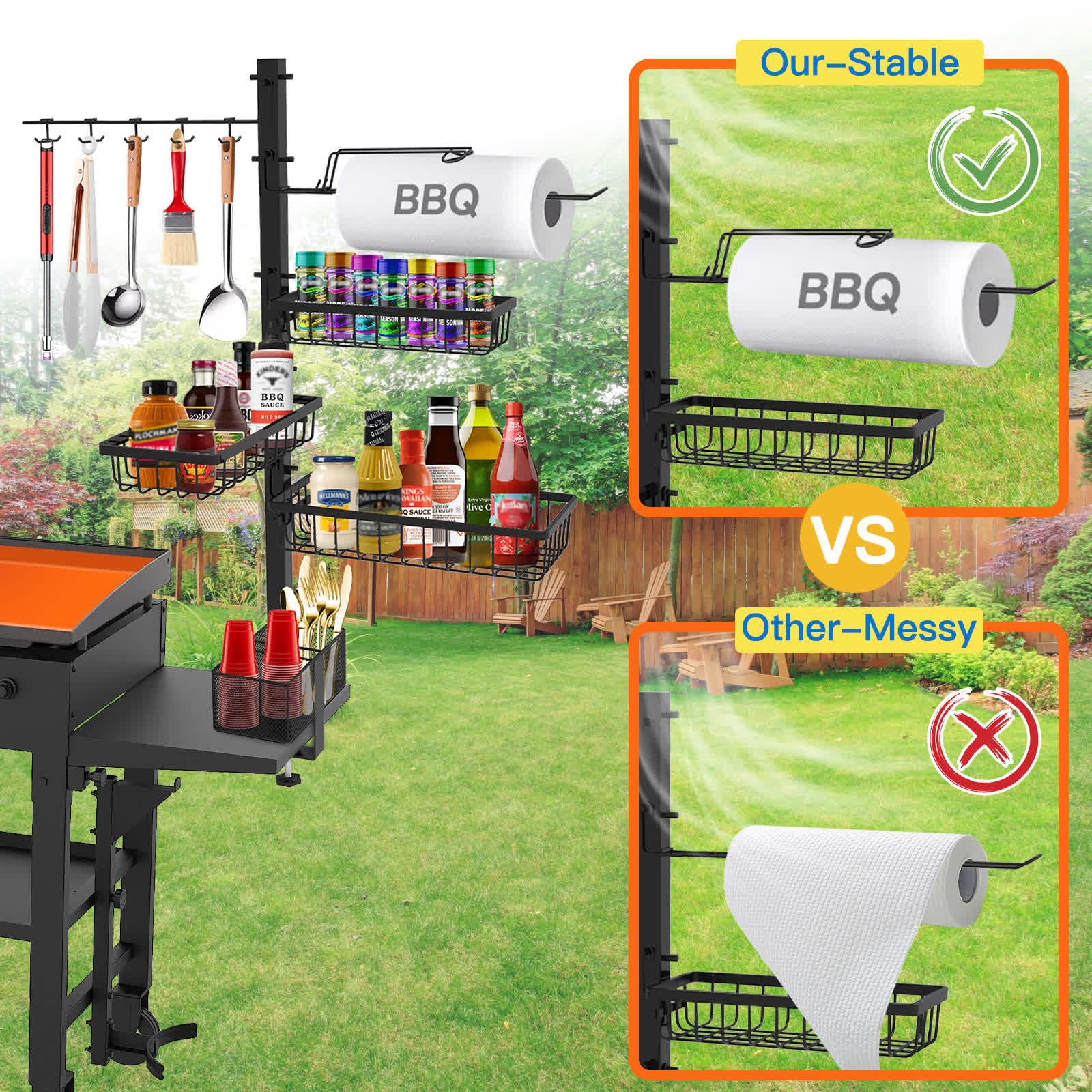 **Blackstone Griddle Caddy – BBQ Grill Organizer with Paper Towel Holder | Outdoor Kitchen & Camping Accessories | Perfect for Picnics, Tailgating & Backyard Grilling**