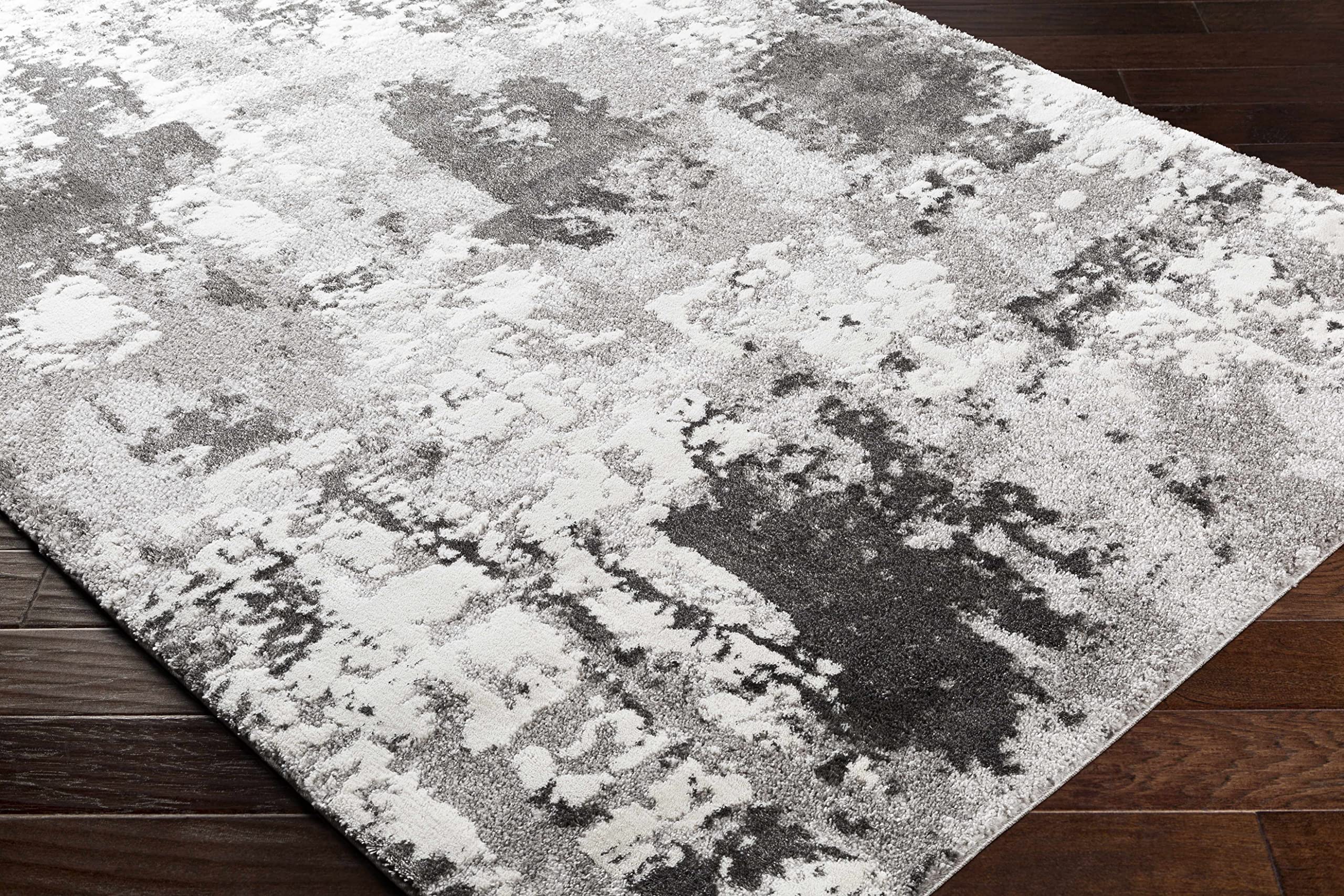 Hauteloom Balmat Modern High Pile Area Rug for Living Room & Bedroom - Soft Round Carpet in Gray, Ivory, Black - 7'10