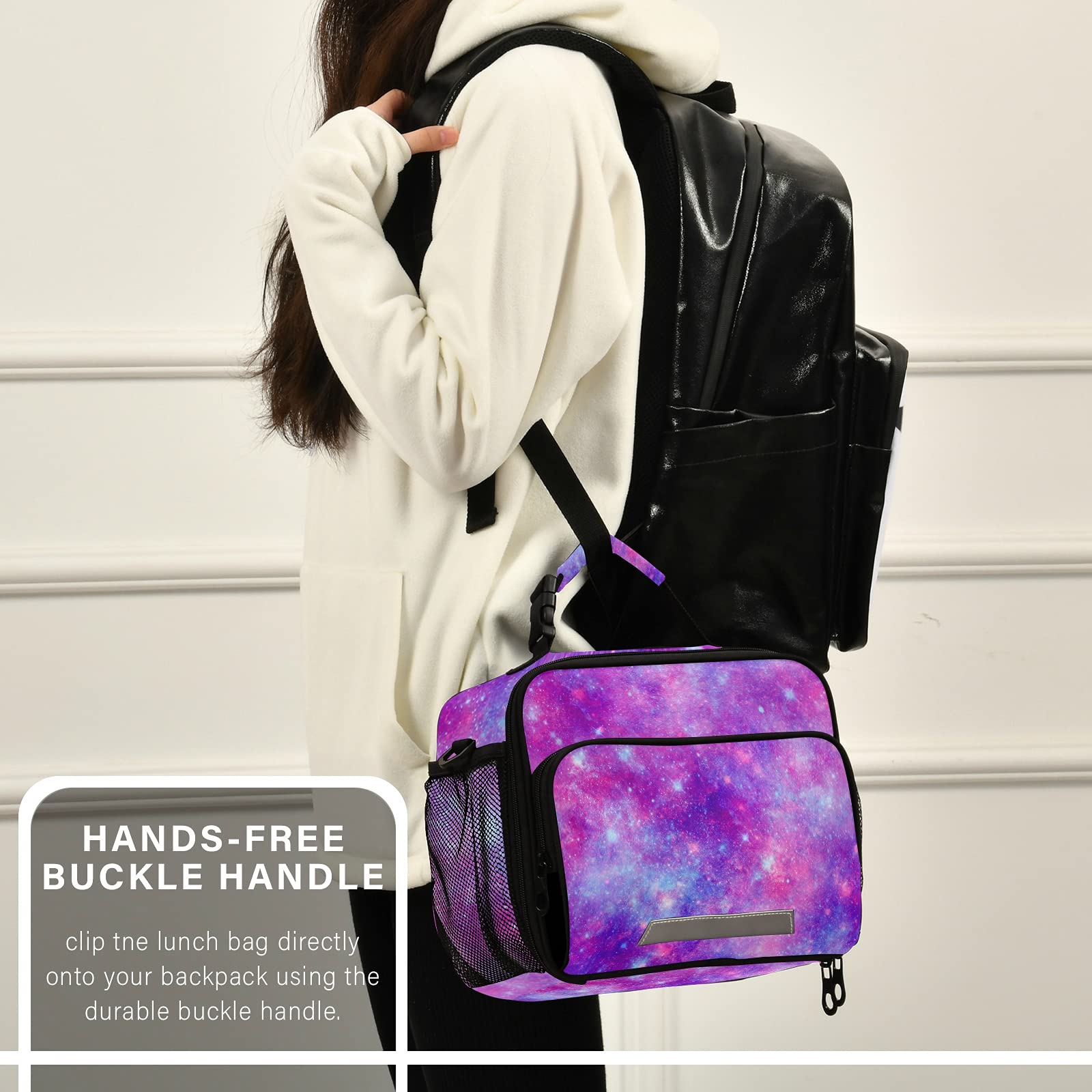 Magenta Galaxy Universe Print Insulated Lunch Box for Women & Girls - Reusable Cooler Tote Bag for Work, School, Picnic - Perfect for Office Lunches, Kids' Meals & Outdoor Adventures