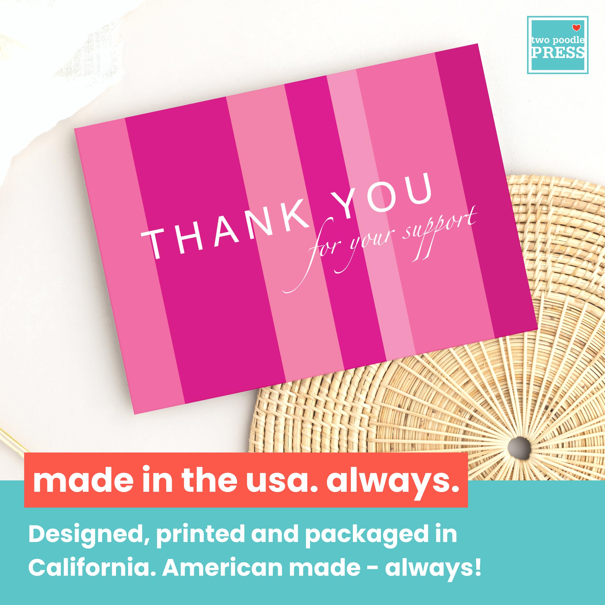 20 Pink Ribbon Breast Cancer Support Thank You Cards - Hot Pink Charity Event Cards for Awareness Walks & Runs - Jenna by Two Poodle Press | Perfect for Survivor Gifts, Fundraisers & Support Groups