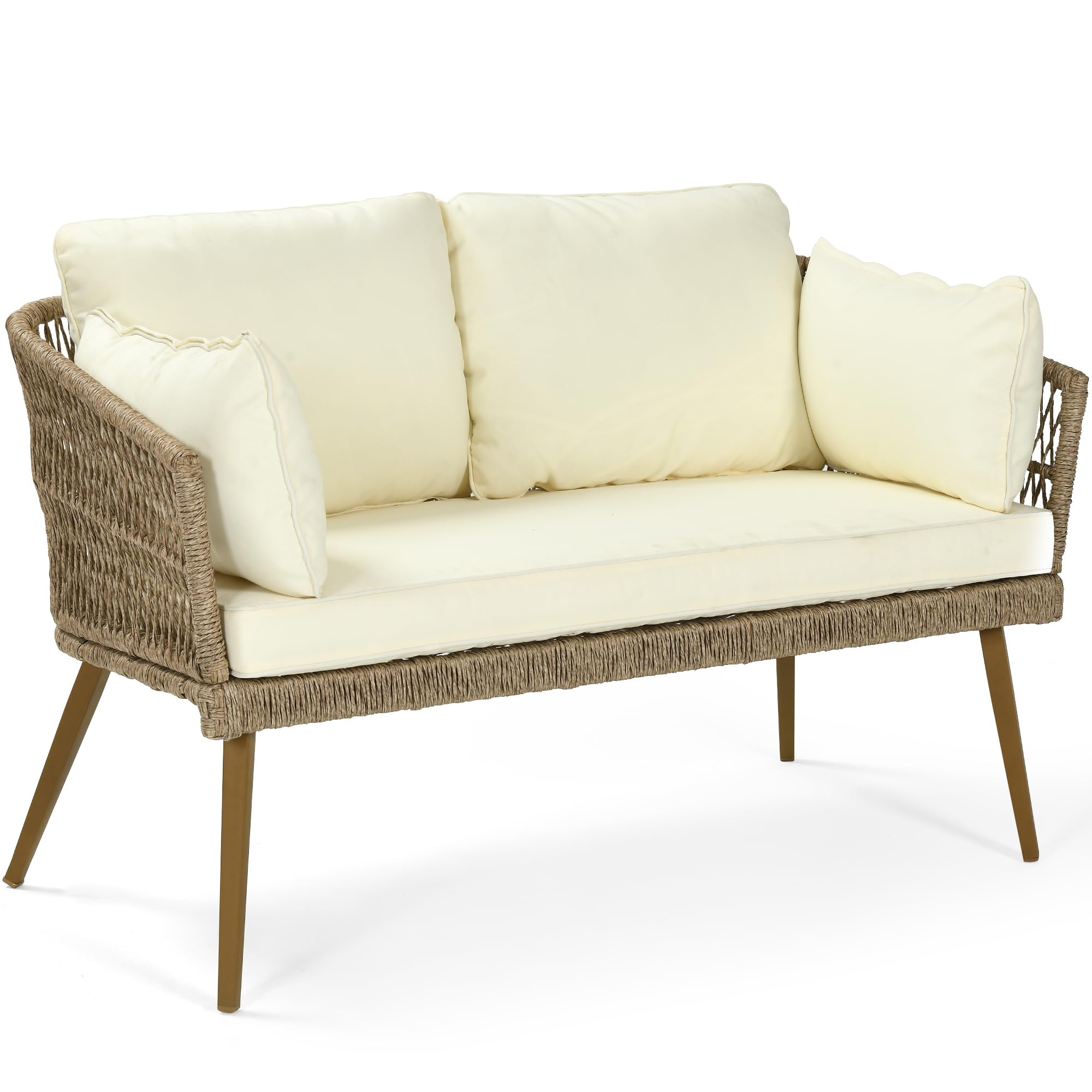 DWVO All-Weather Wicker Loveseat with Cushions - Outdoor Patio 2-Seater Sofa Set with Lumbar Pillows - Durable Rattan Furniture for Garden, Balcony, Deck & Poolside (Beige) | Perfect for Relaxing, Entertaining & Creating Cozy Outdoor Spaces
