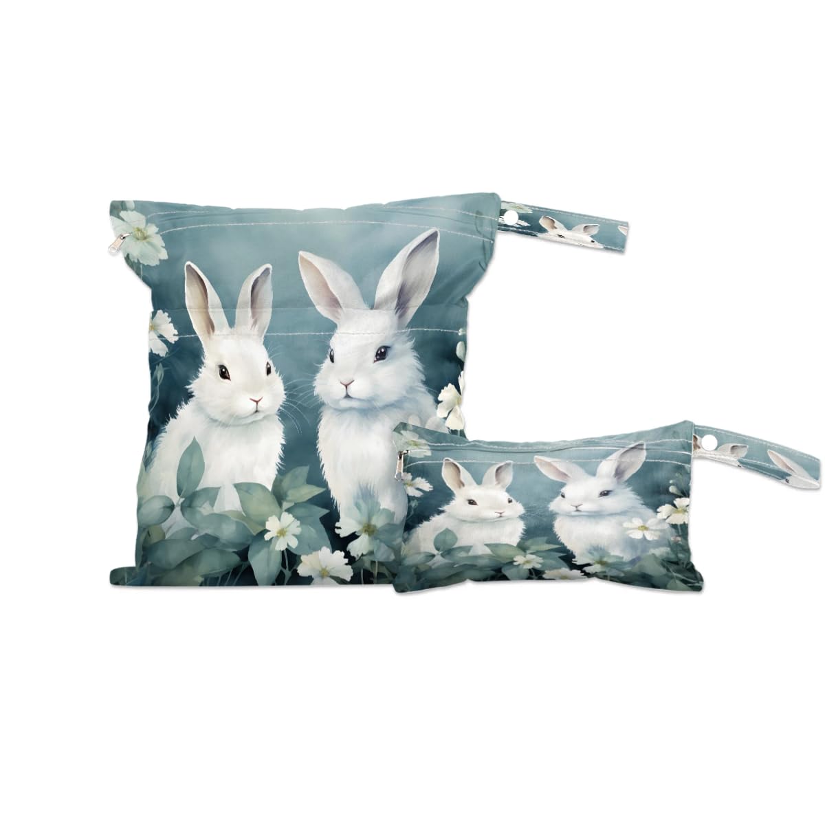 Waterproof Bunny Rabbit Wet Dry Bag 2-Pack - Reusable Travel Laundry Bag for Swimsuits, Cloth Diapers & Gym Clothes | Beach, Pool, Yoga & Gym Storage Organizer