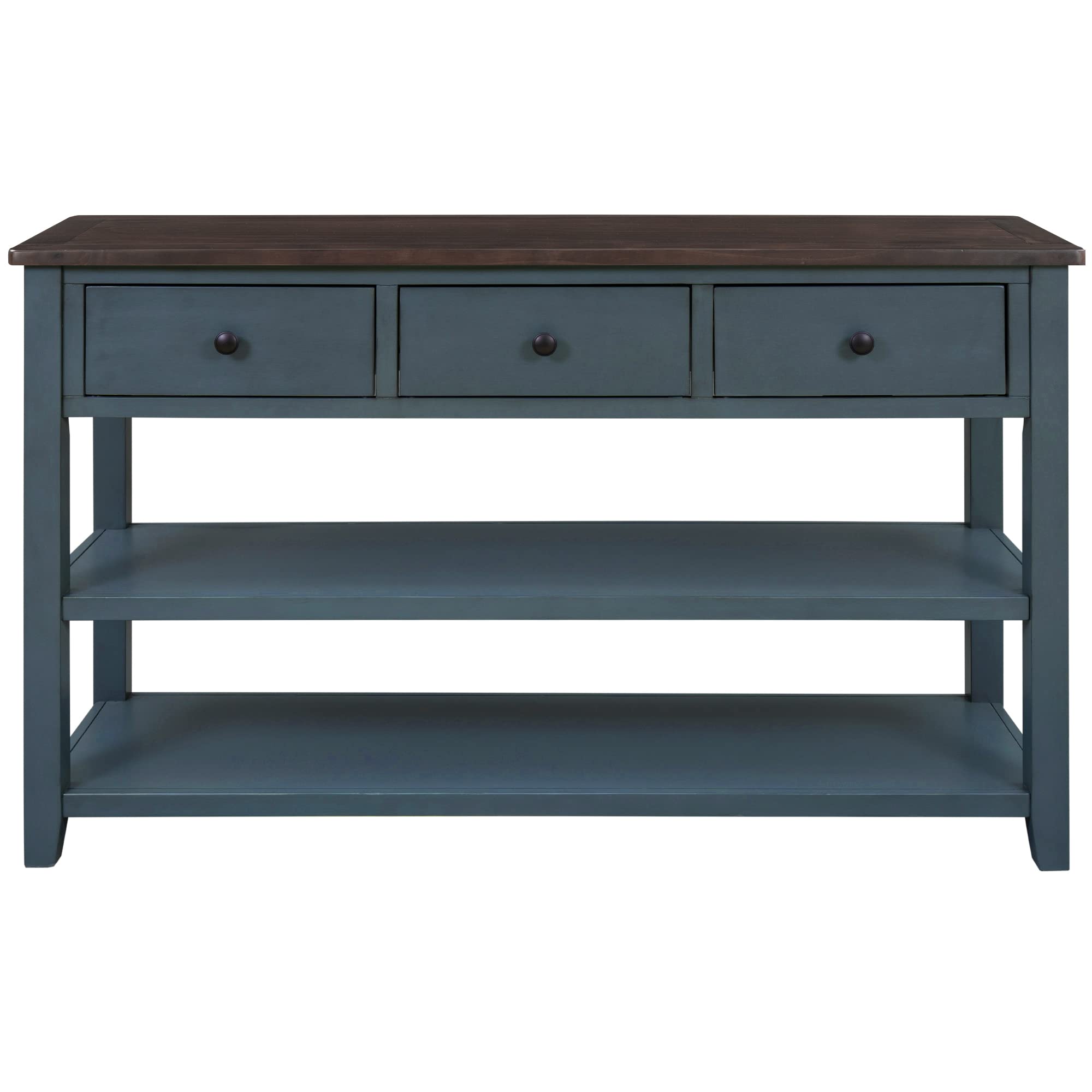 Merax 63-Inch Extra Long Console Table with 3 Drawers & 2-Tier Shelves - Modern Entryway Sofa Table for Hallway, Living Room & Bedroom - Space-Saving Narrow Hall Table in Navy Blue