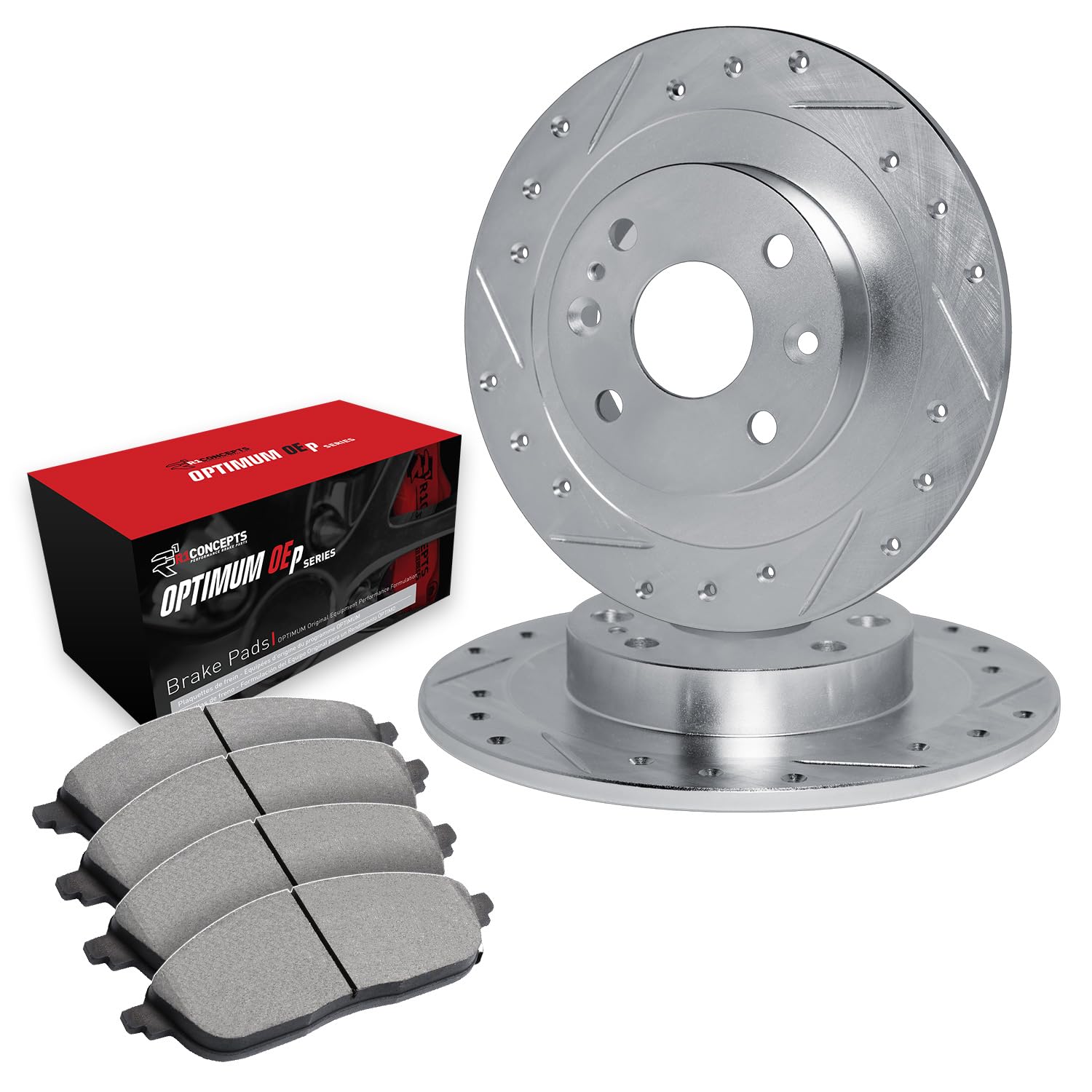 R1 Concepts Premium Front Brake Pads and Rotors Kit - Ceramic Brake Pads with Drilled Rotors - Compatible with 1973-1974 Volkswagen Karmann Ghia - Perfect for Daily Driving & Performance Upgrades