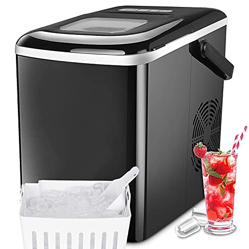 Effulow Portable Countertop Ice Maker - 26LBS/24H Fast Ice Production, 8-10 Minute Quick Freeze, Bullet & Crushed Ice with Scoop & Basket - Compact 12.2x9x12.8in Black Ice Machine for Home, Office, Bar, Parties & Outdoor Events