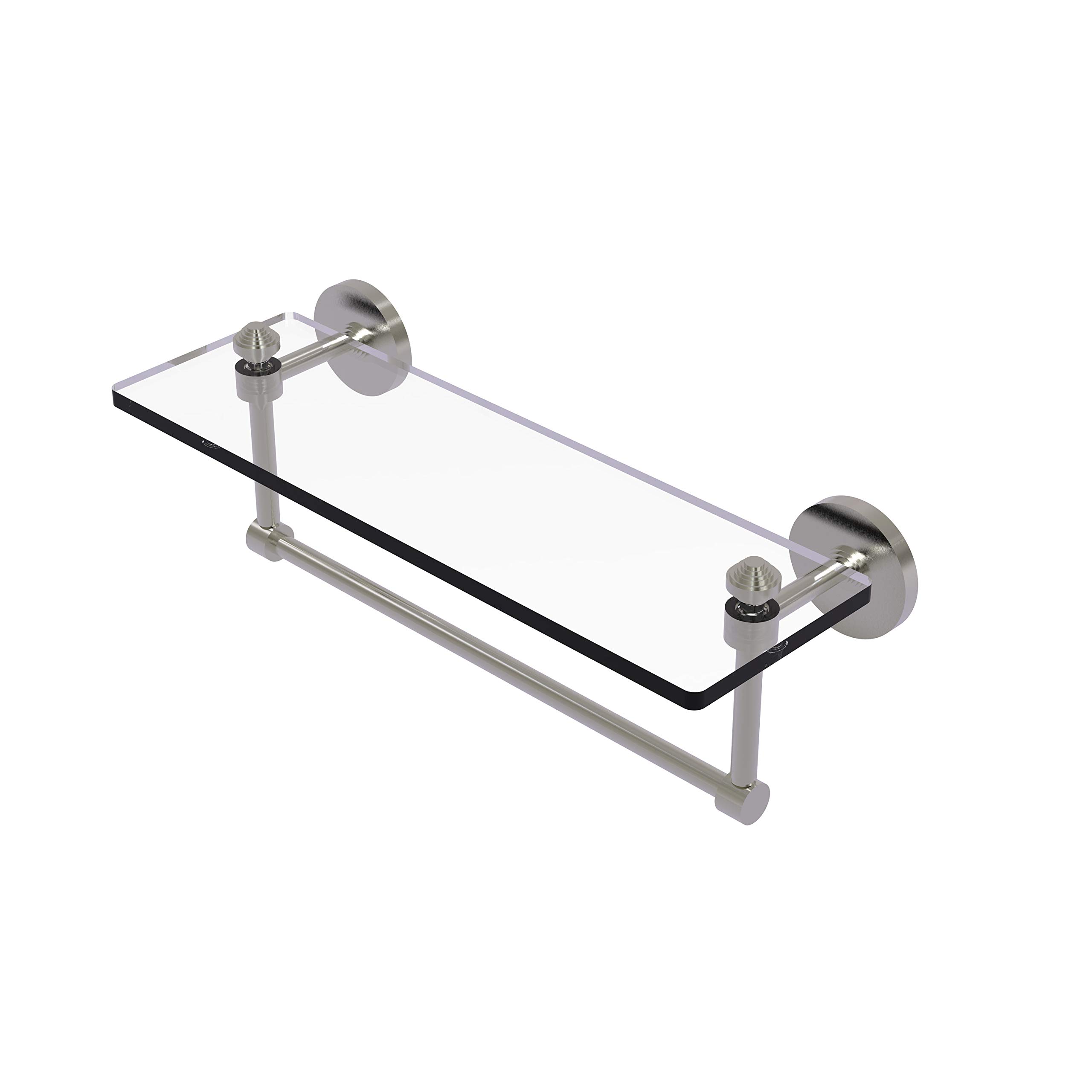 Allied Brass SB-1TB/16-SN 16-Inch x 5-Inch Glass Bathroom Shelf with Towel Bar - Perfect for Shower, Vanity & Spa Organization