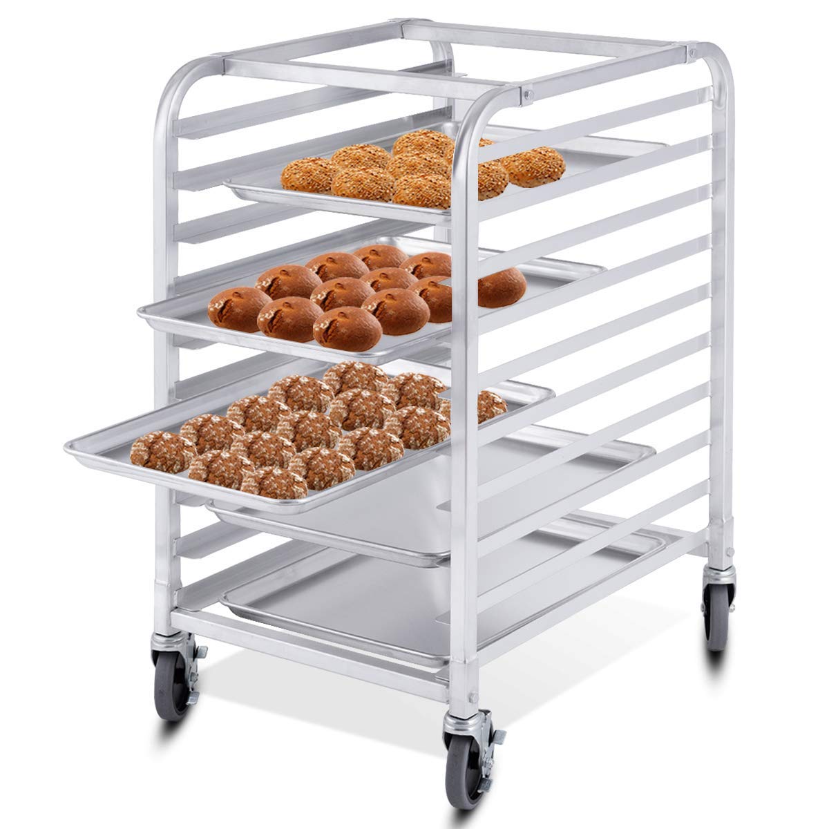 Giantex 10-Tier Aluminum Bakery Rack - Heavy Duty Commercial Kitchen Storage Rack with Lockable Wheels for Sheet Pans, Baking Trays & Cooling Racks | Ideal for Restaurants, Bakeries & Home Kitchens