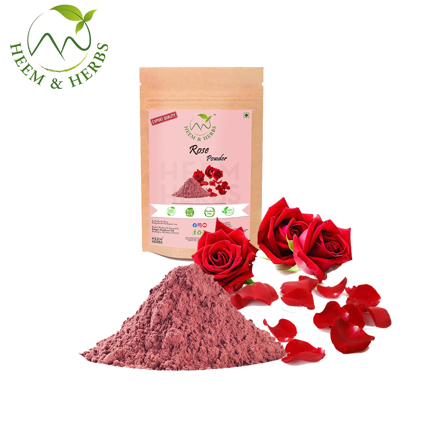 HEEM & HERBS 100% Natural Turmeric & Rose Face Mask Pack - Wild Turmeric (Amalhaldi) & Rose Powder for Glowing Skin - 2 Pack - Perfect for Daily Skincare & Spa Treatments